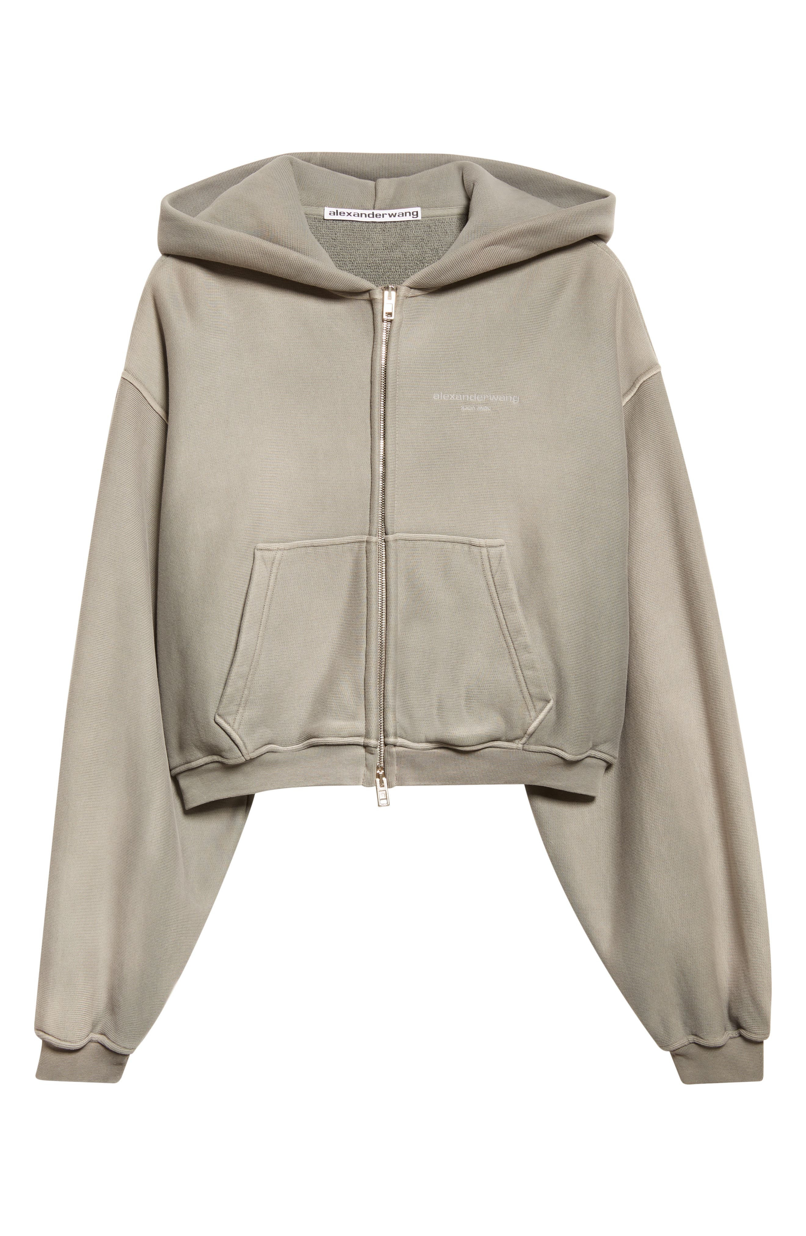 Alexander Wang Oversize Crop Full Zip Hoodie in Washed Cement at Nordstrom - 6