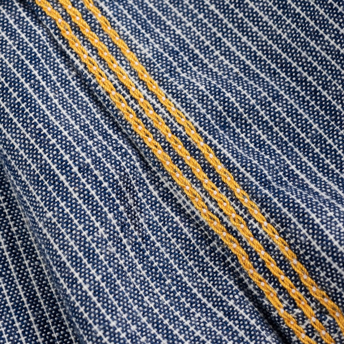 IHSH-285-PIN 5.5oz Selvedge Pinstripe Chambray Short Sleeve Work Shirt - Indigo - 15