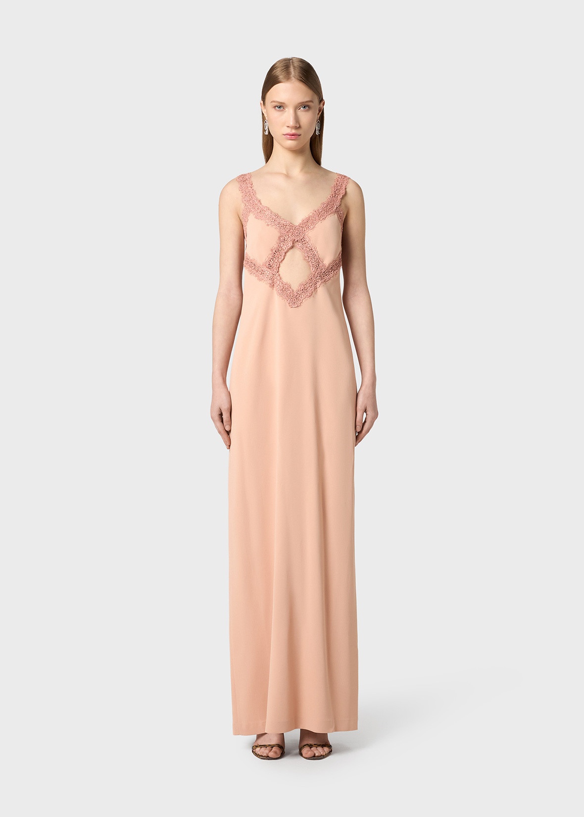 LONG DRESS IN SATIN WITH CUT-OUTS AND LACE - 3
