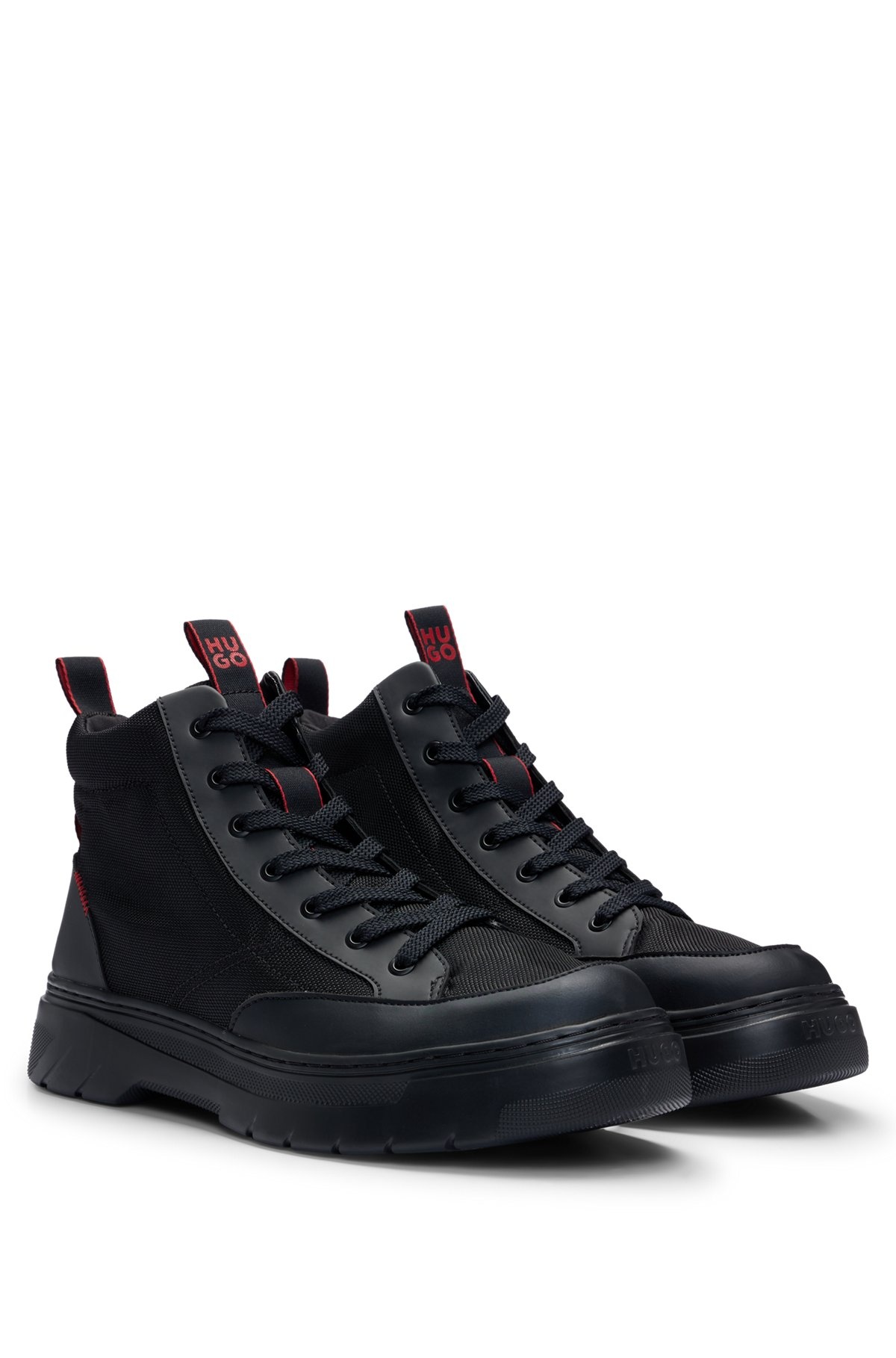 MIXED-MATERIAL HIGH-TOP TRAINERS WITH RED DETAILS - 2