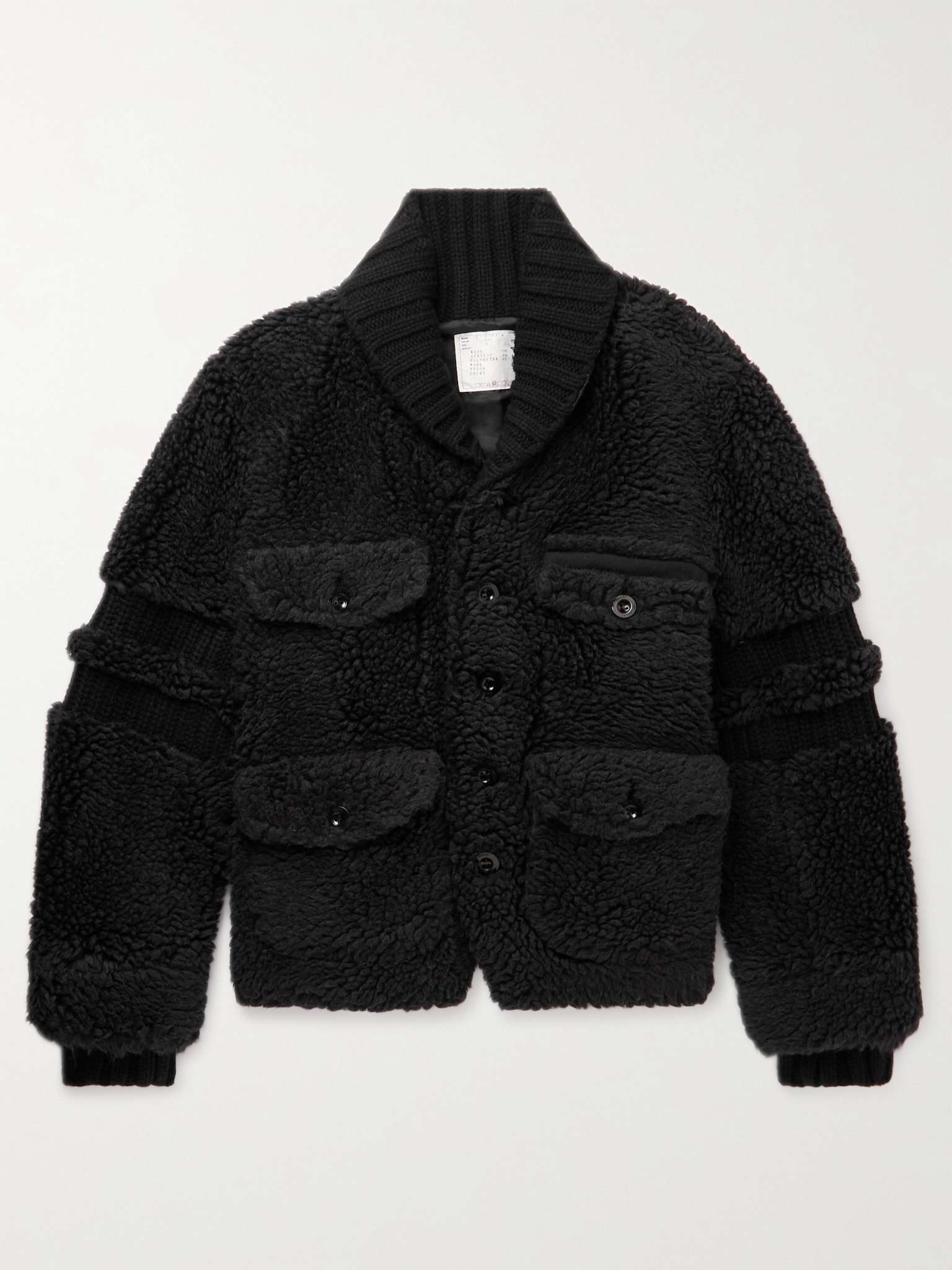 Faux Shearling and Ribbed Wool Varsity Jacket - 1