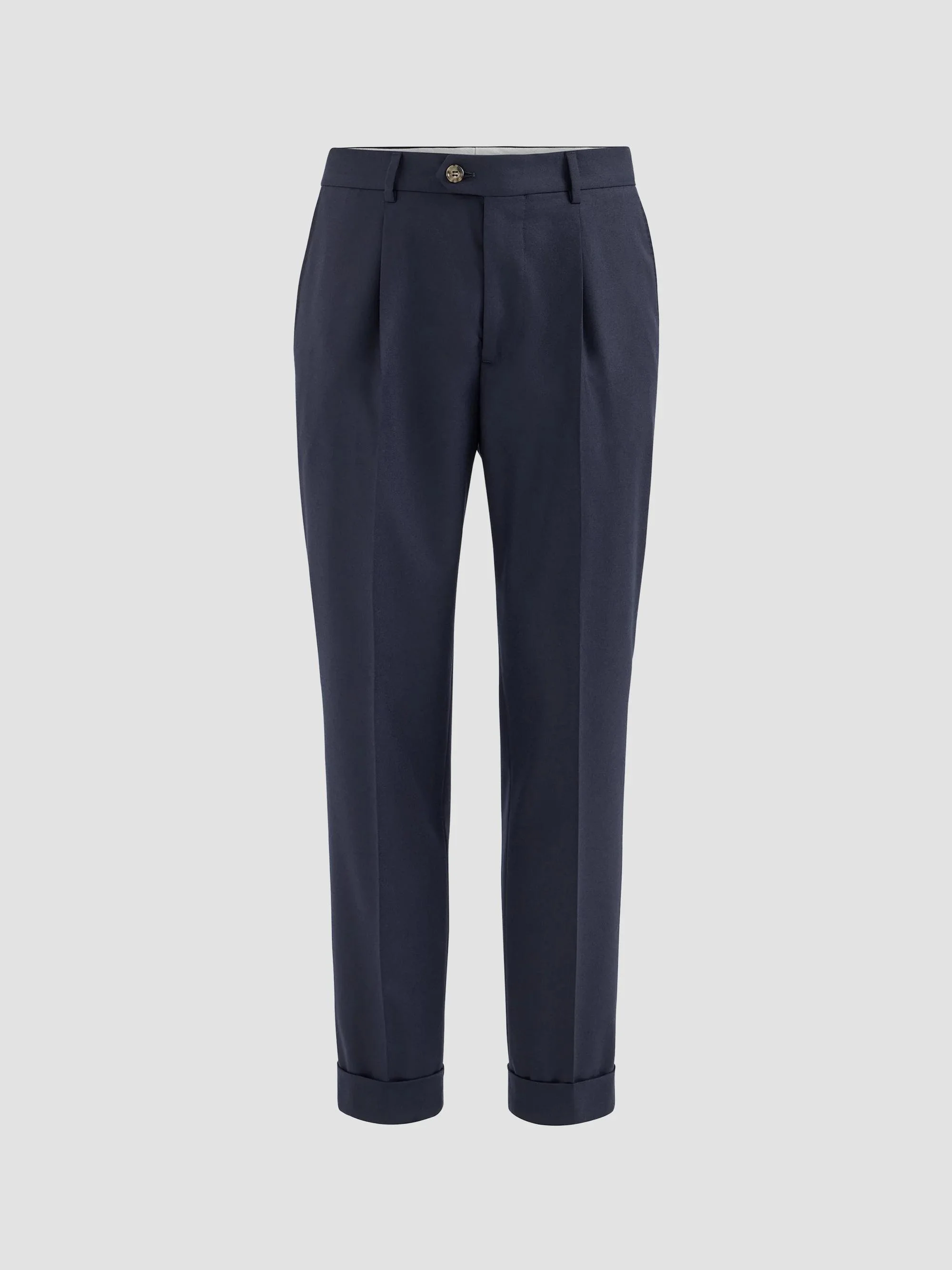 Men's Virgin Wool Flannel Trousers with Pleats - Navy Blue - 1