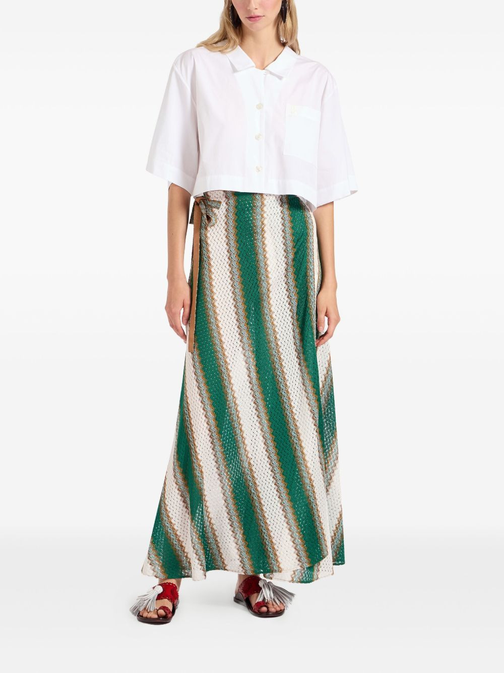 embroidered-pocket cropped shirt - 2