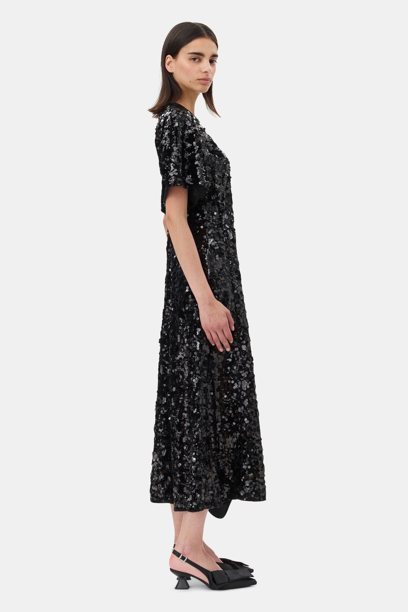 BLACK VELVET SEQUINS LONG DRESS - 4