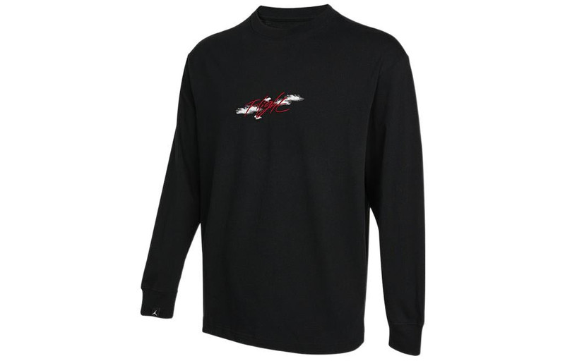Men's Jordan Alphabet Embroidered Printing Breathable Sports Round Neck Long Sleeves Autumn Black T- - 1