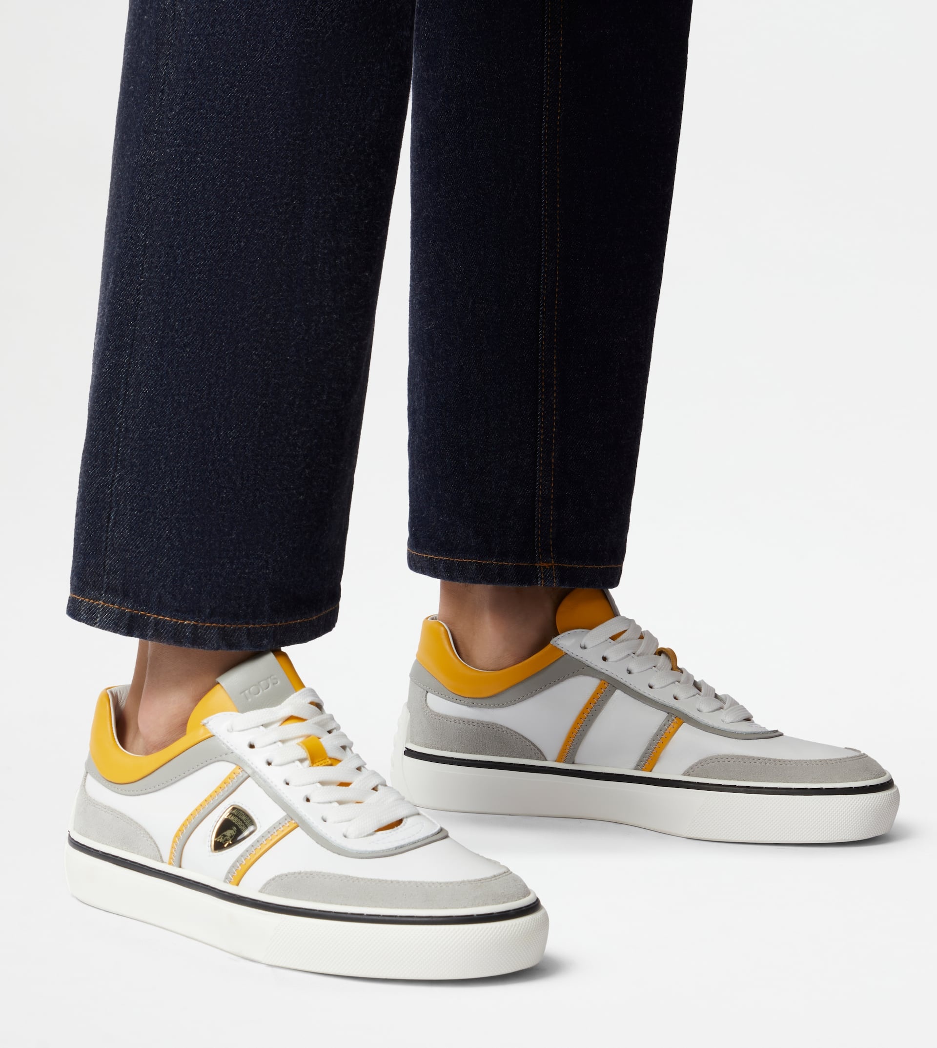 SNEAKERS IN LEATHER - GREY, WHITE, YELLOW - 2