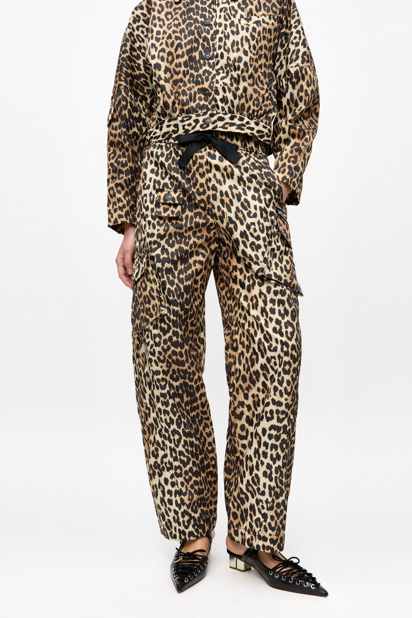 LEOPARD DUCHESSE NYLON CARGO PANTS - 3