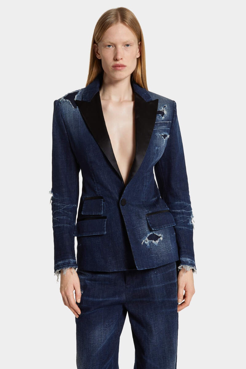DARK RIPPED WASH DARK RIPPED TUXEDO BLAZER - 3