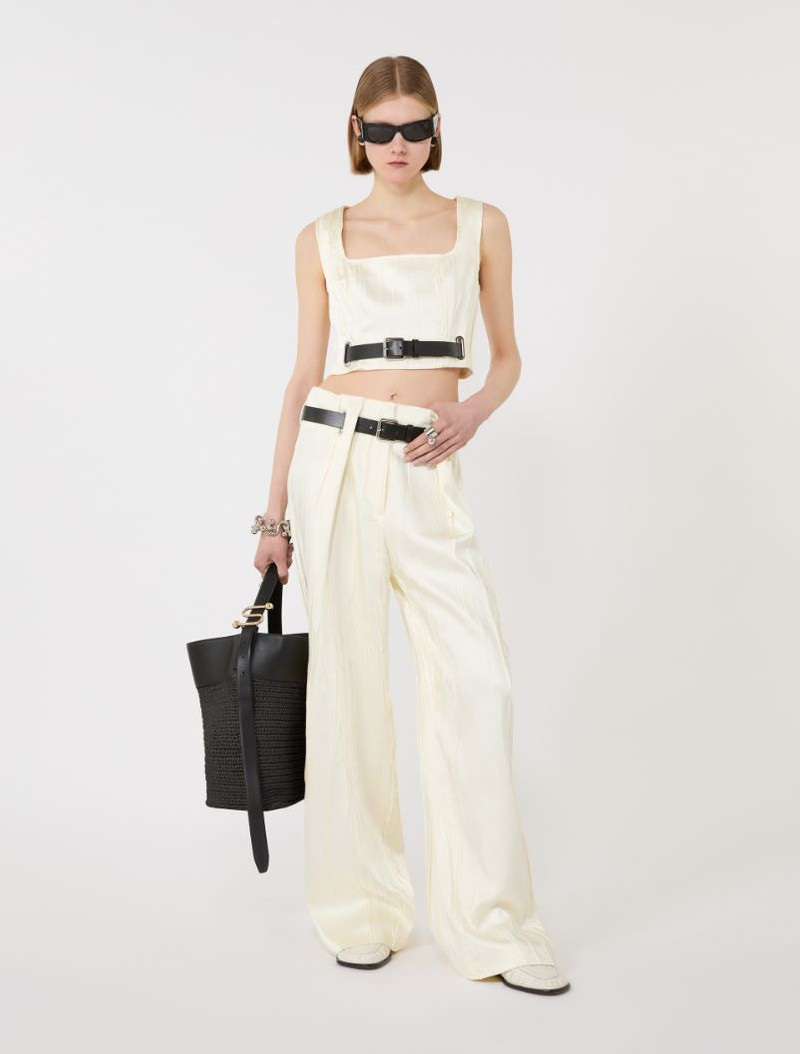 Sportmax Low-waisted wide trousers in satin - ivory outlook