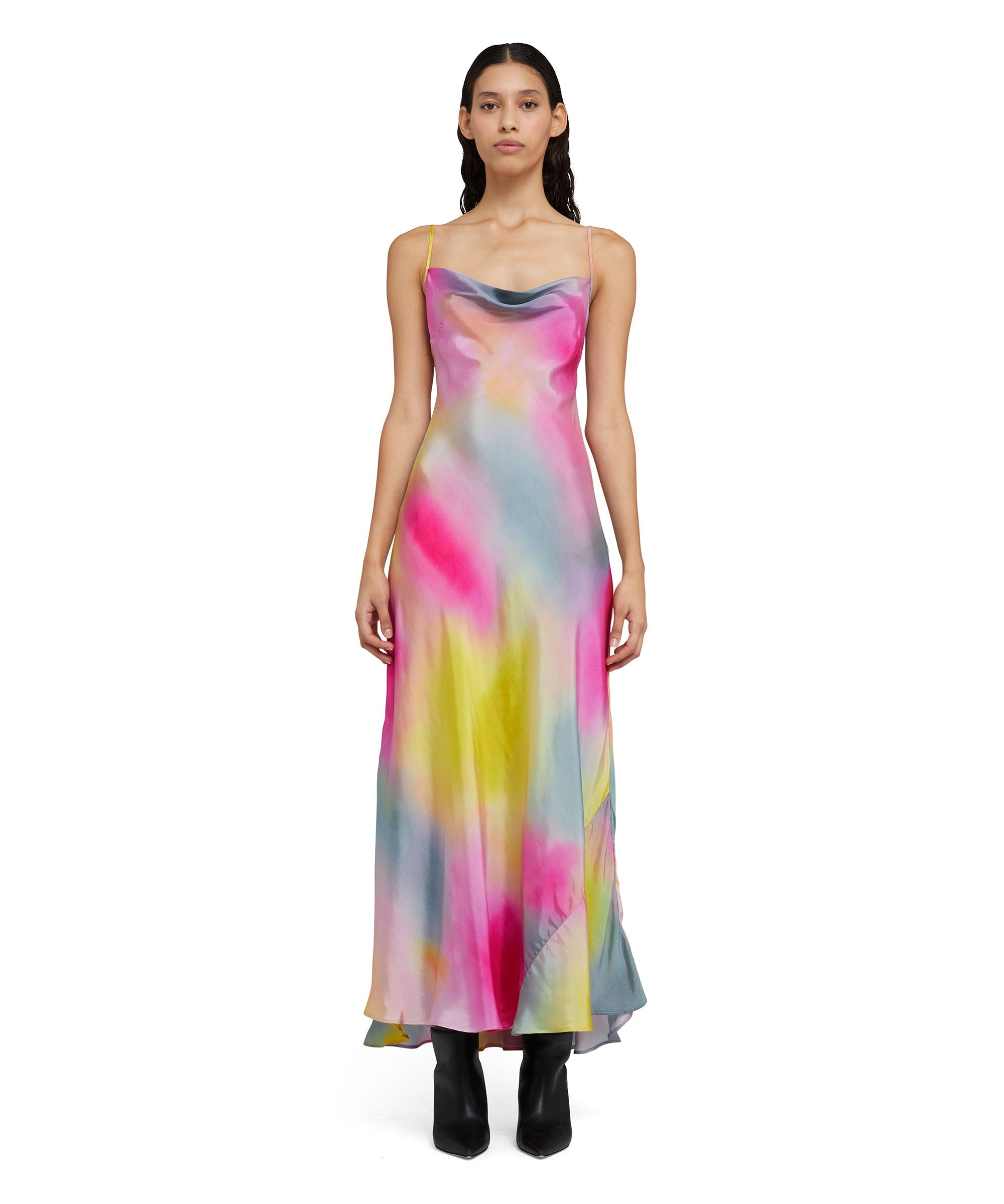 Viscose and twill long dress with "Tie Dye" print - 5