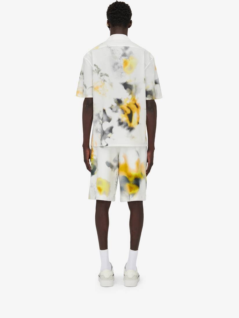 Men's Obscured Flower Bowling Shirt in White/yellow - 4