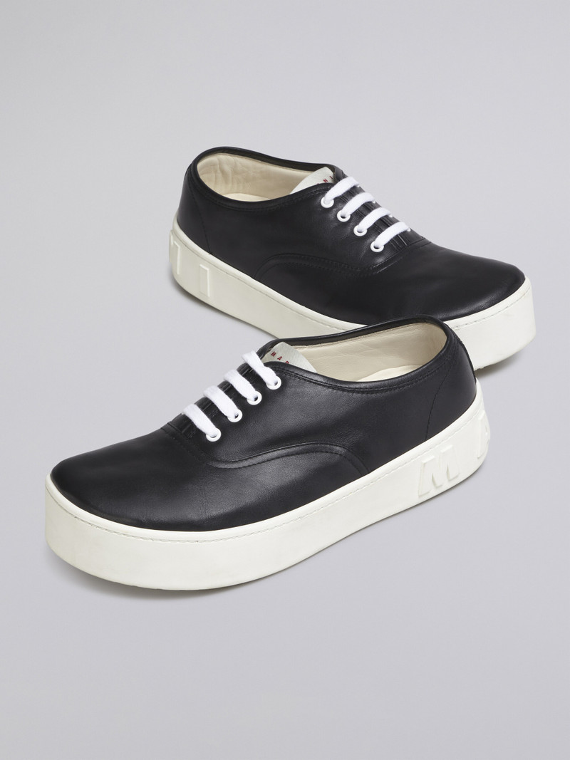 BLACK LEATHER SNEAKER WITH MAXI LOGO 5