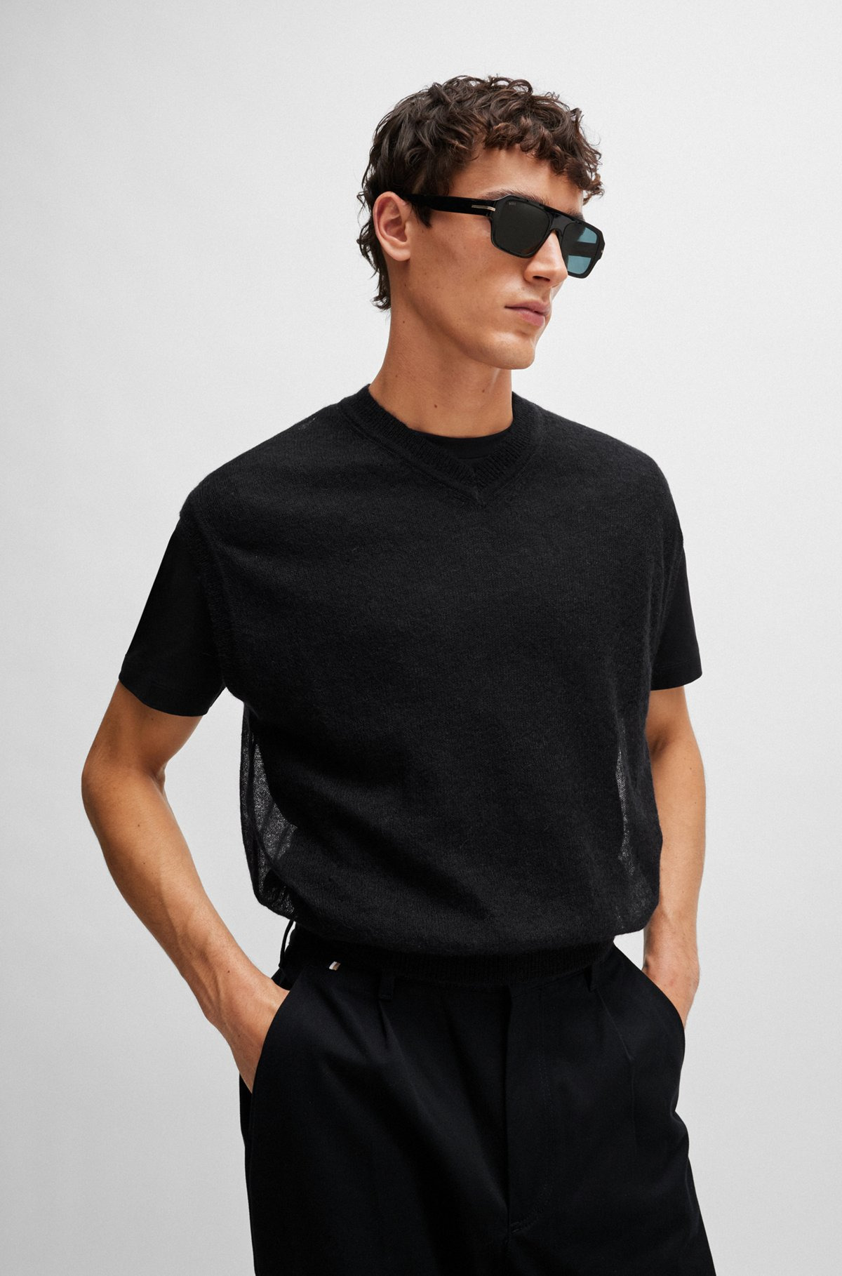 REGULAR-FIT SLEEVELESS SWEATER IN A TRANSLUCENT KNIT - 2