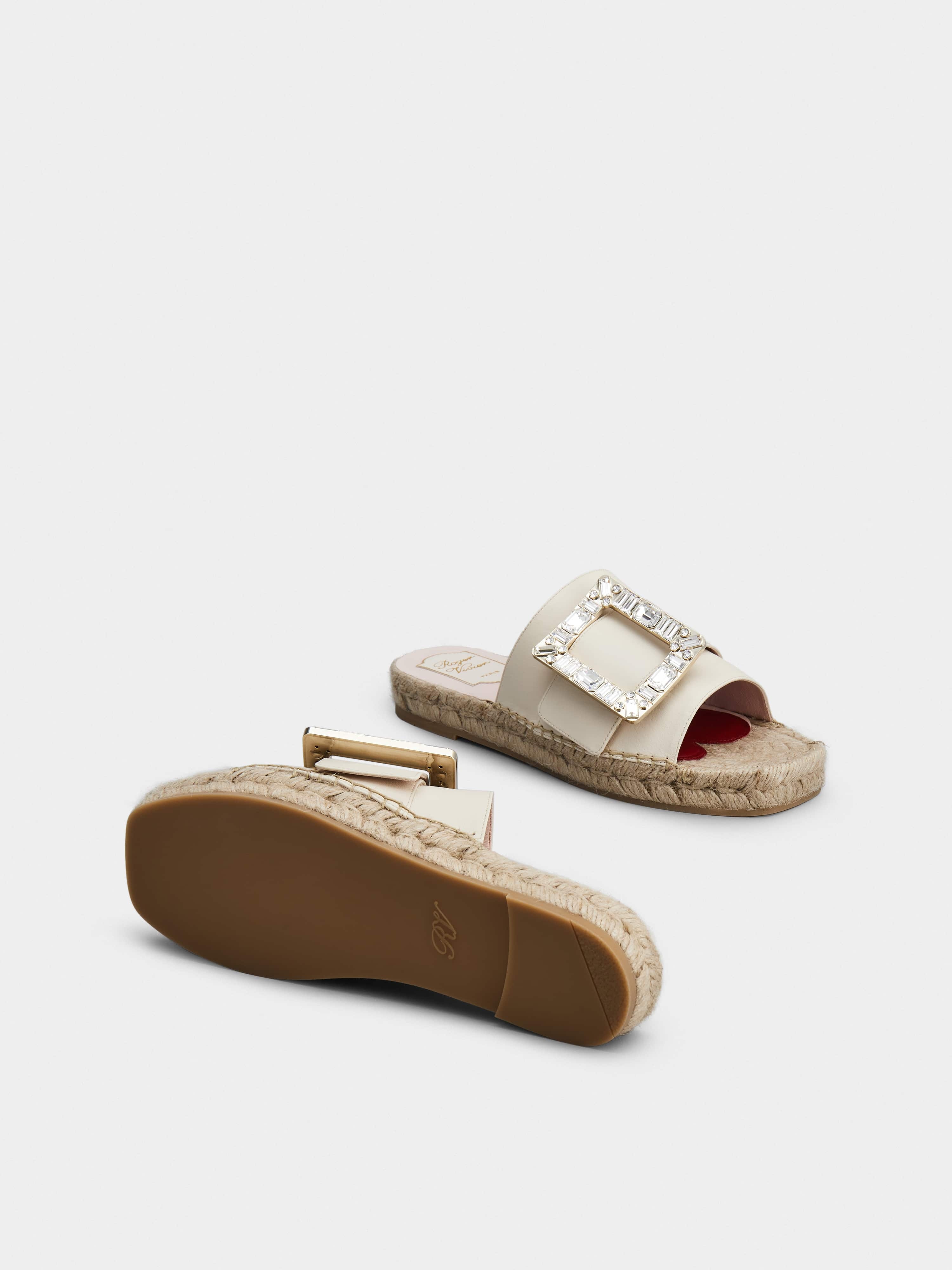 Strass Buckle Espadrille Mules in Soft Leather - 6