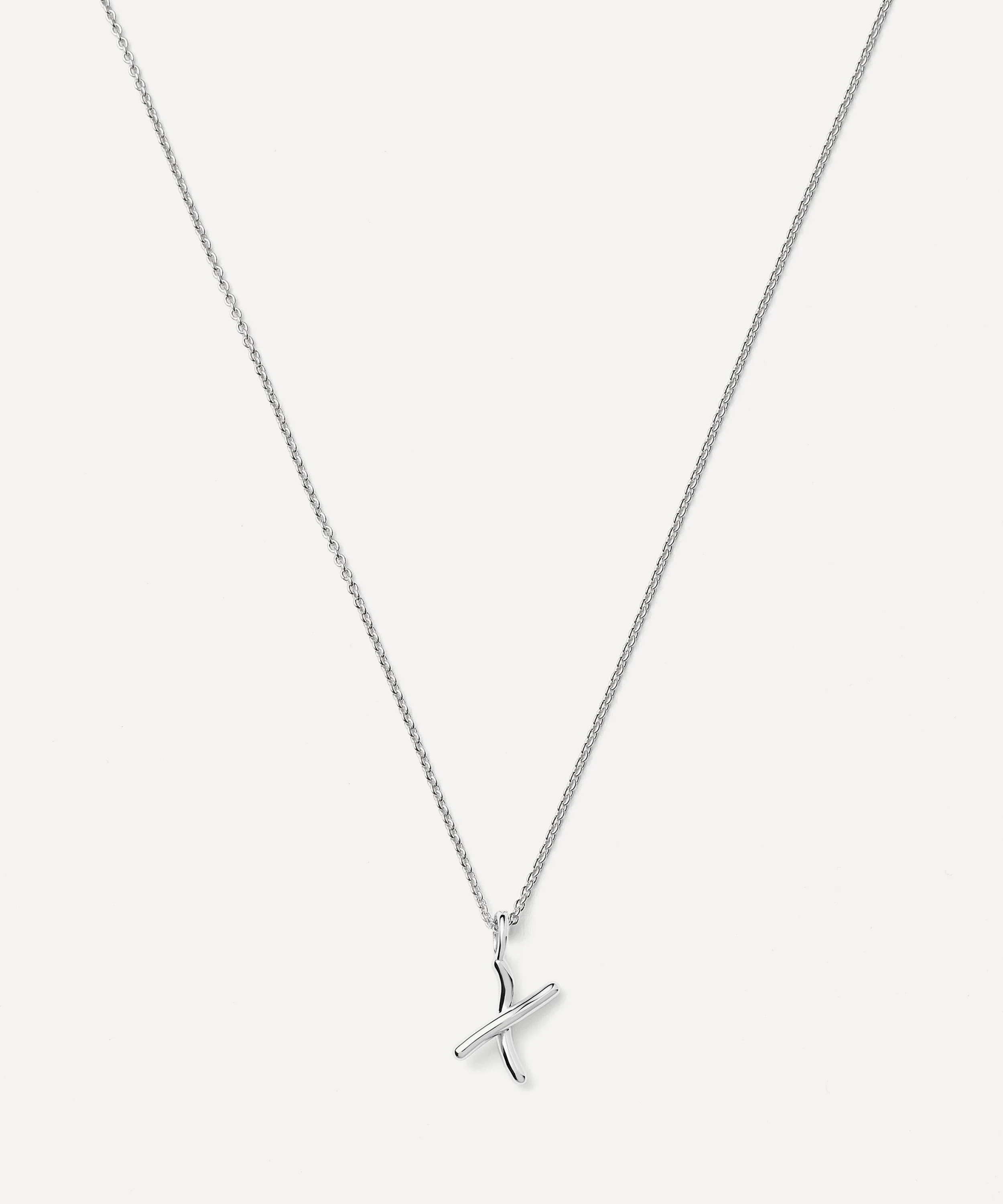 Sterling Silver Curly Molten Mini X Initial Pendant Necklace - 1