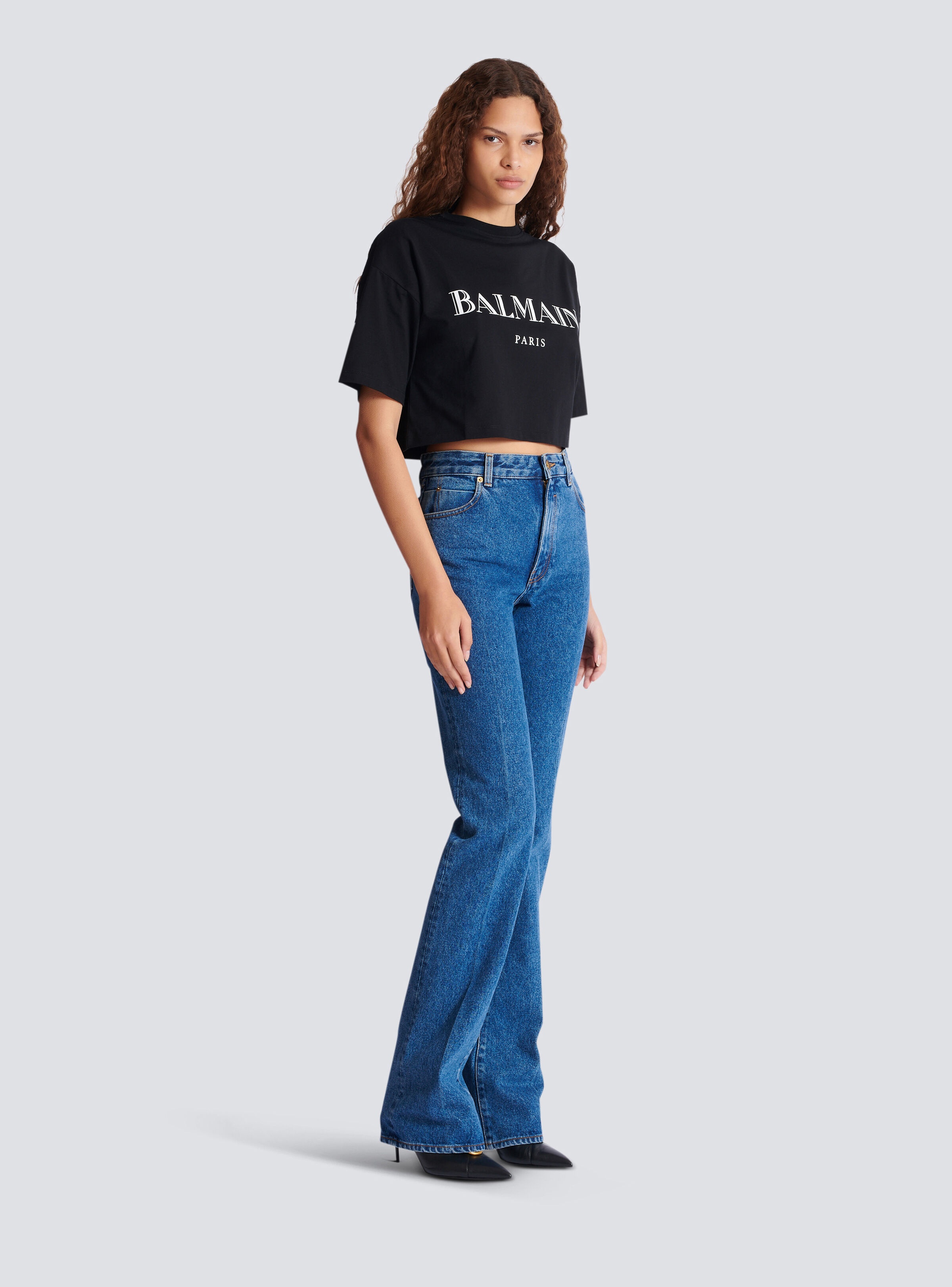 Boxy cropped T-shirt with Balmain print - 3