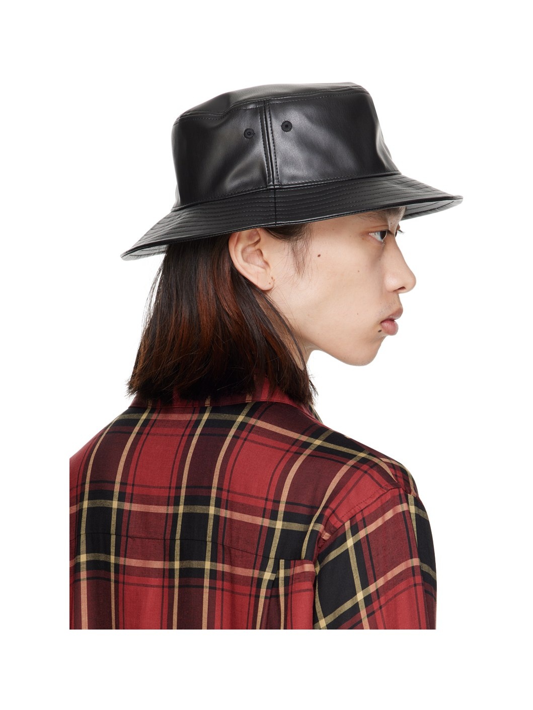 Black Faux-Leather Bucket Hat - 3