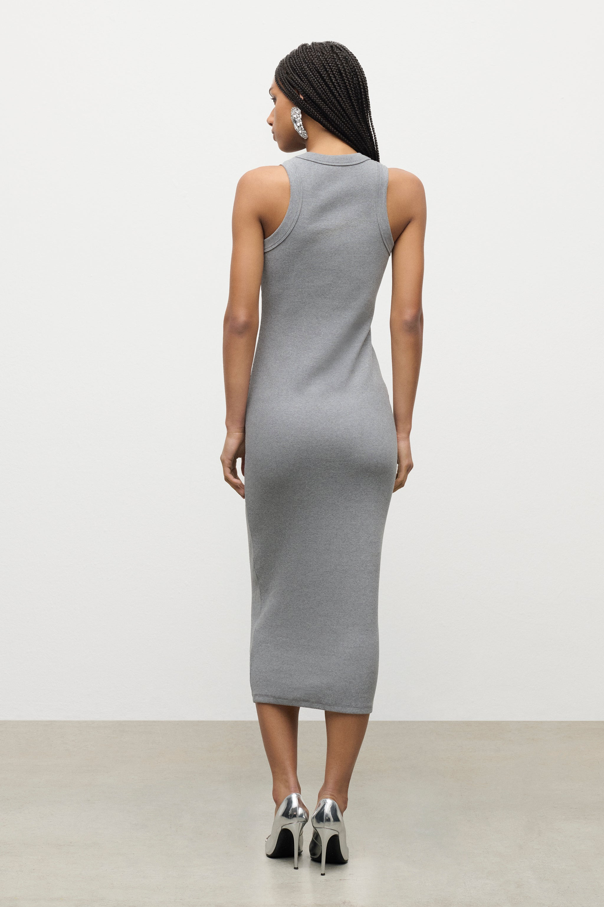 DISTRESSED CRYSTAL RIBBED KNIT MIDI TANK DRESS - 4
