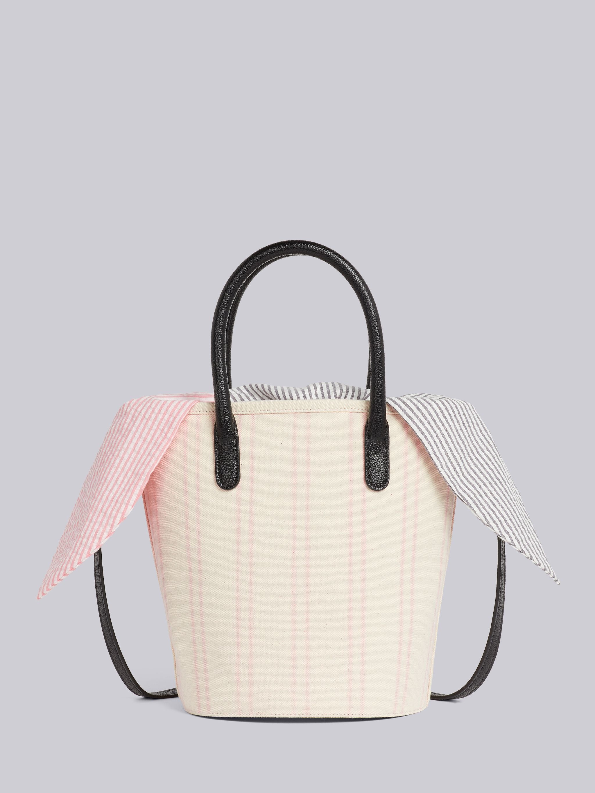 Light Pink Striped Cotton Canvas Shoulder Strap Mini Bucket Bag With Interior Pouch - 4