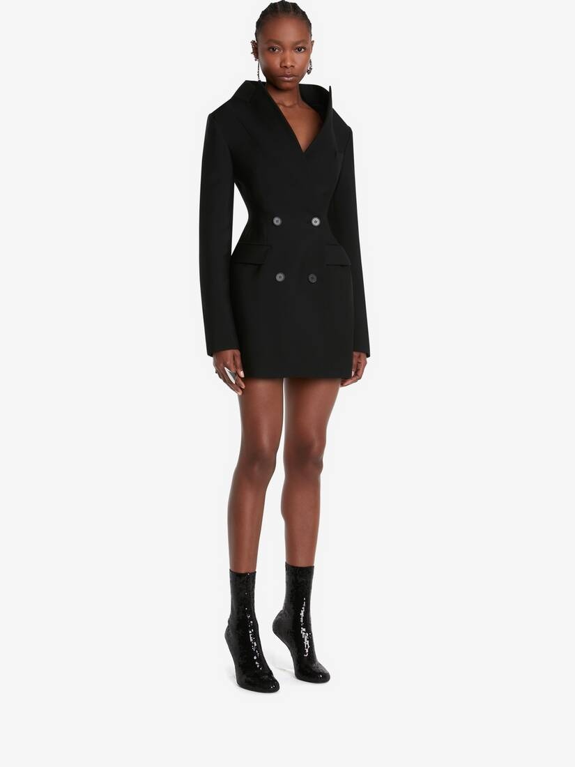 Women's Double-breasted Tailored Mini Dress in Black - 3