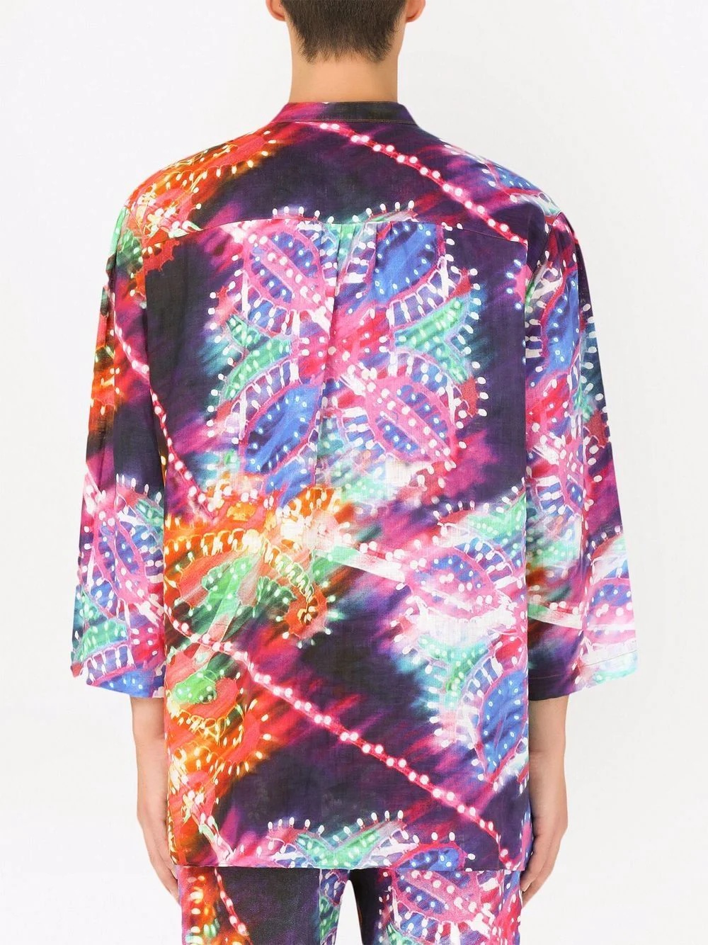 graphic-print band-collar shirt - 4