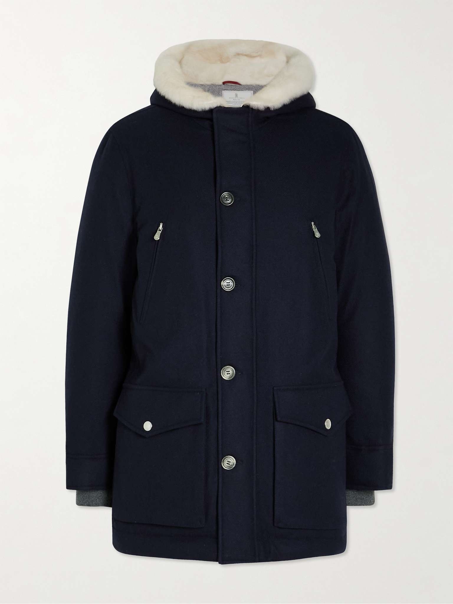 Shearling-Trimmed Wool, Silk and Cashmere-Blend Hooded Down Parka - 1