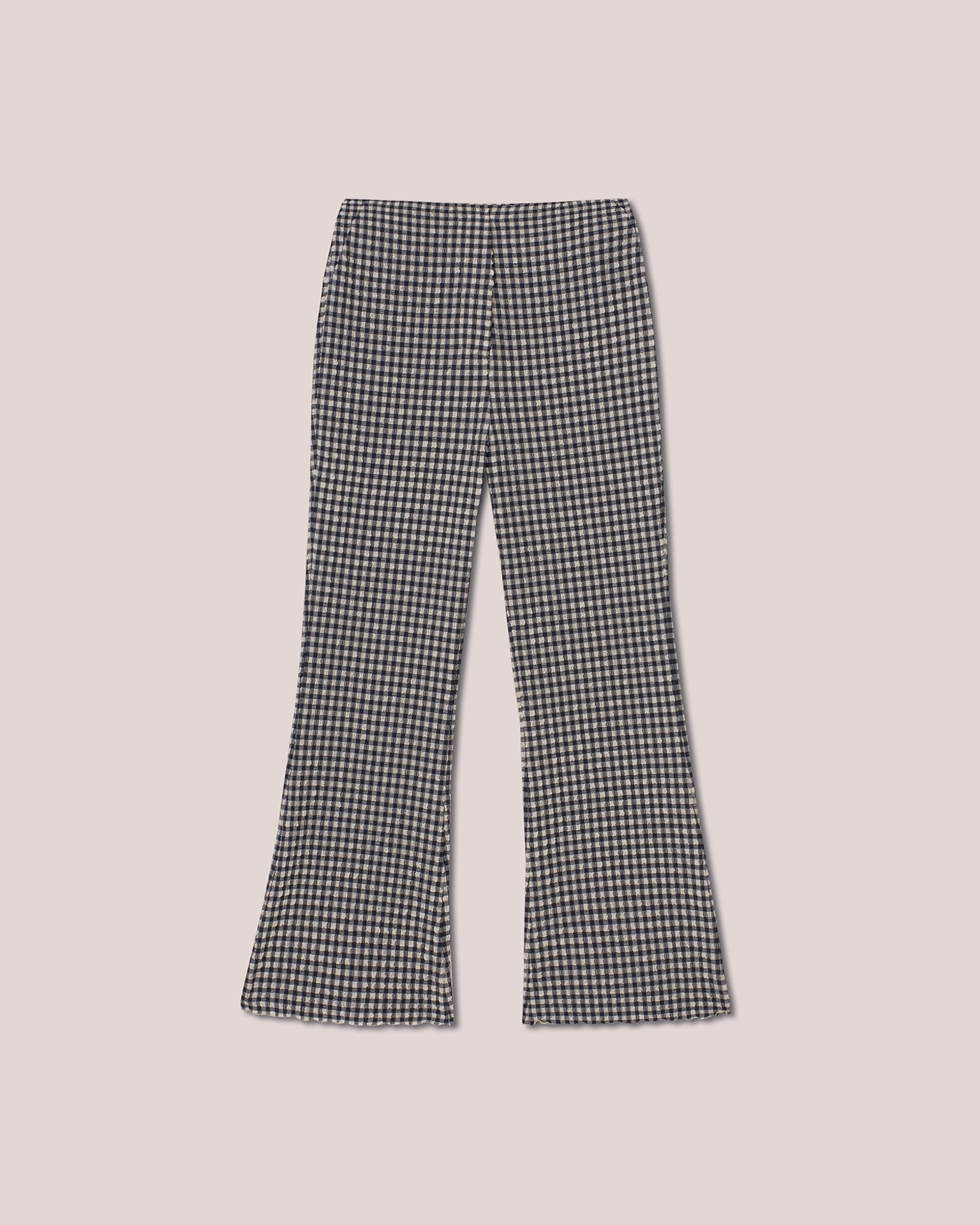 TESA - Slim leg cropped kick flare seersucker check trouser - Navy/Creme - 1