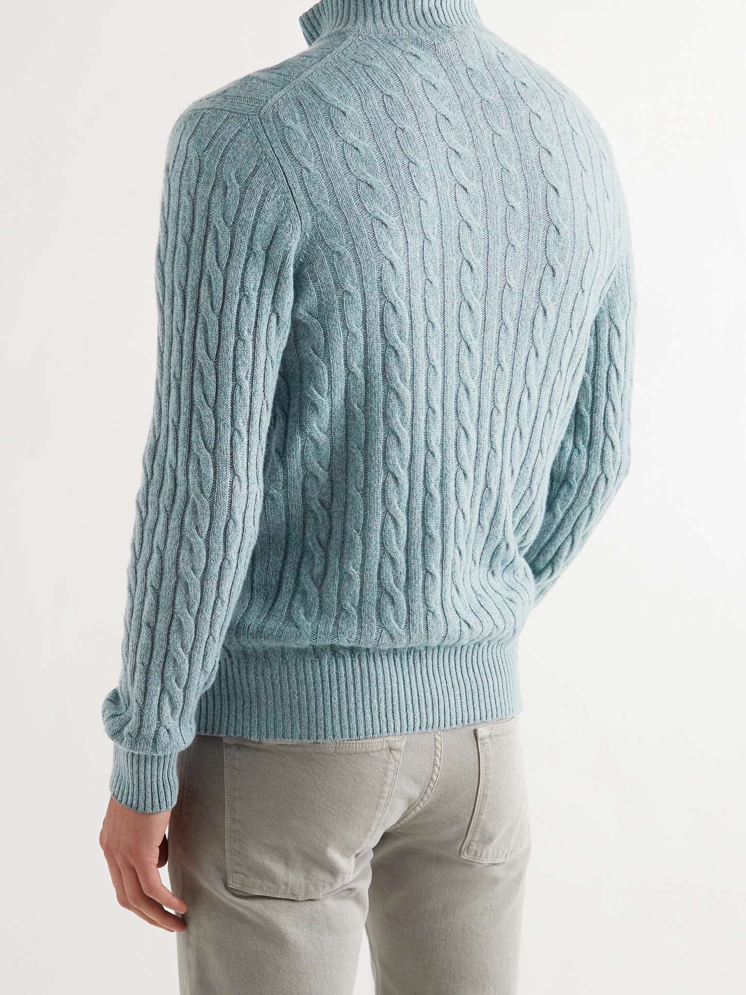 Suede-Trimmed Cable-Knit Baby Cashmere Half-Zip Sweater - 4