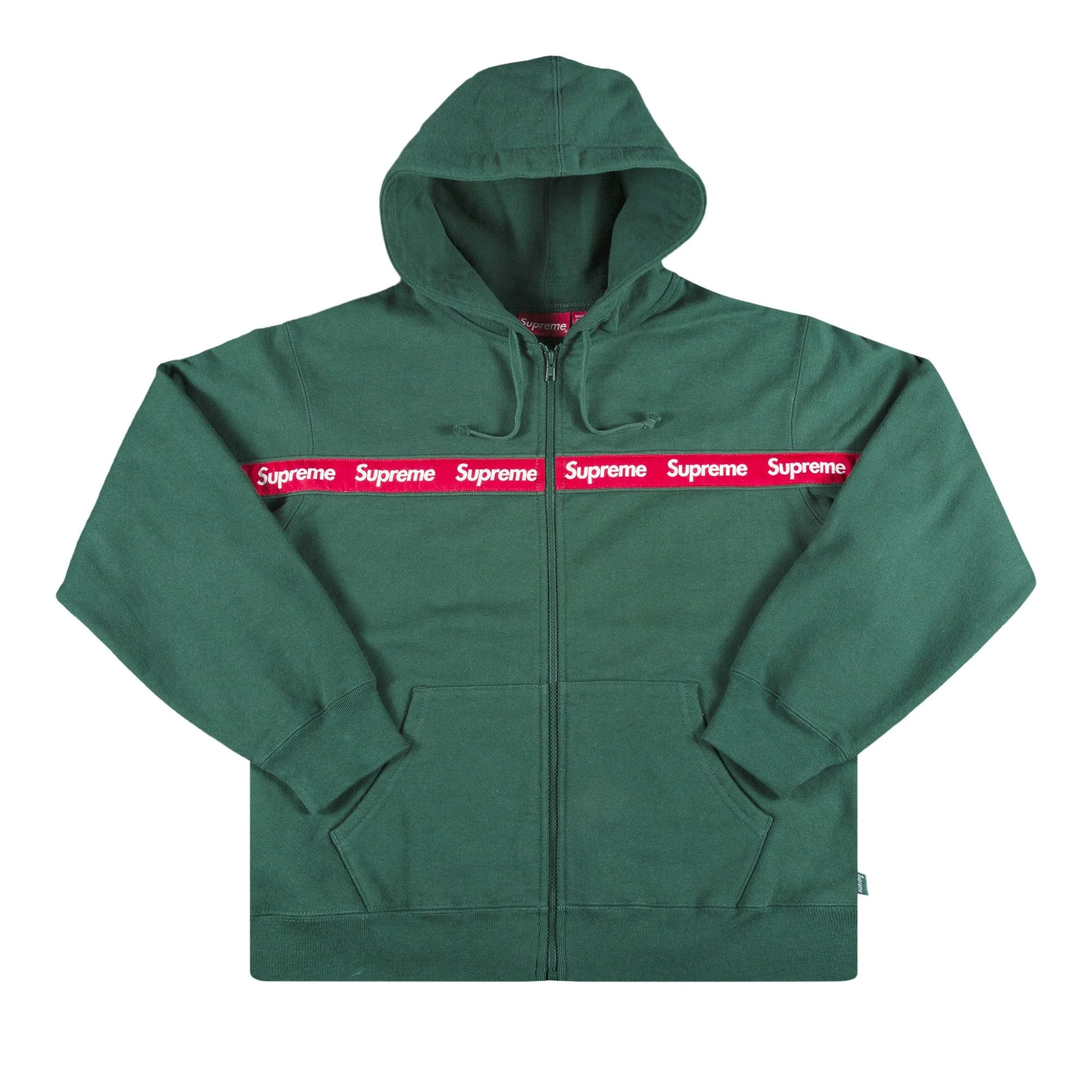 Supreme Text Stripe Zip Up Hooded Sweatshirt 'Green' - 1