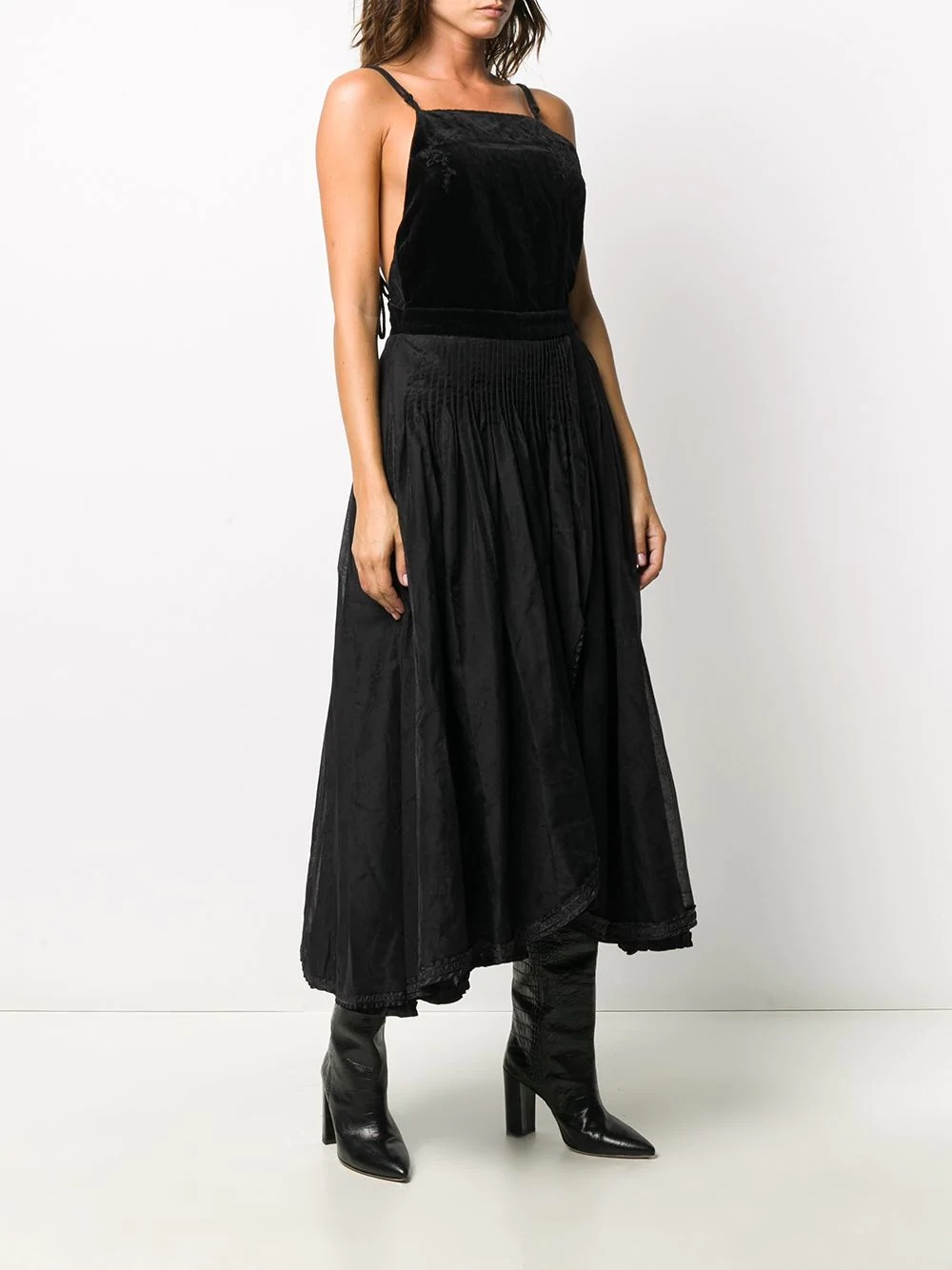 velvet panel midi dress - 4