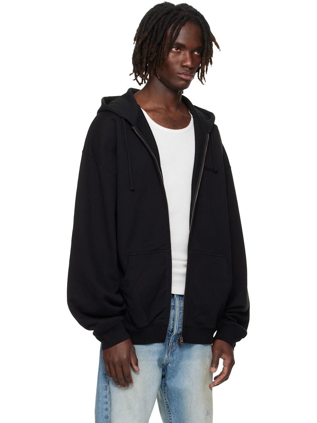 Black Logo Oversized Zip-Up Hoodie - 2