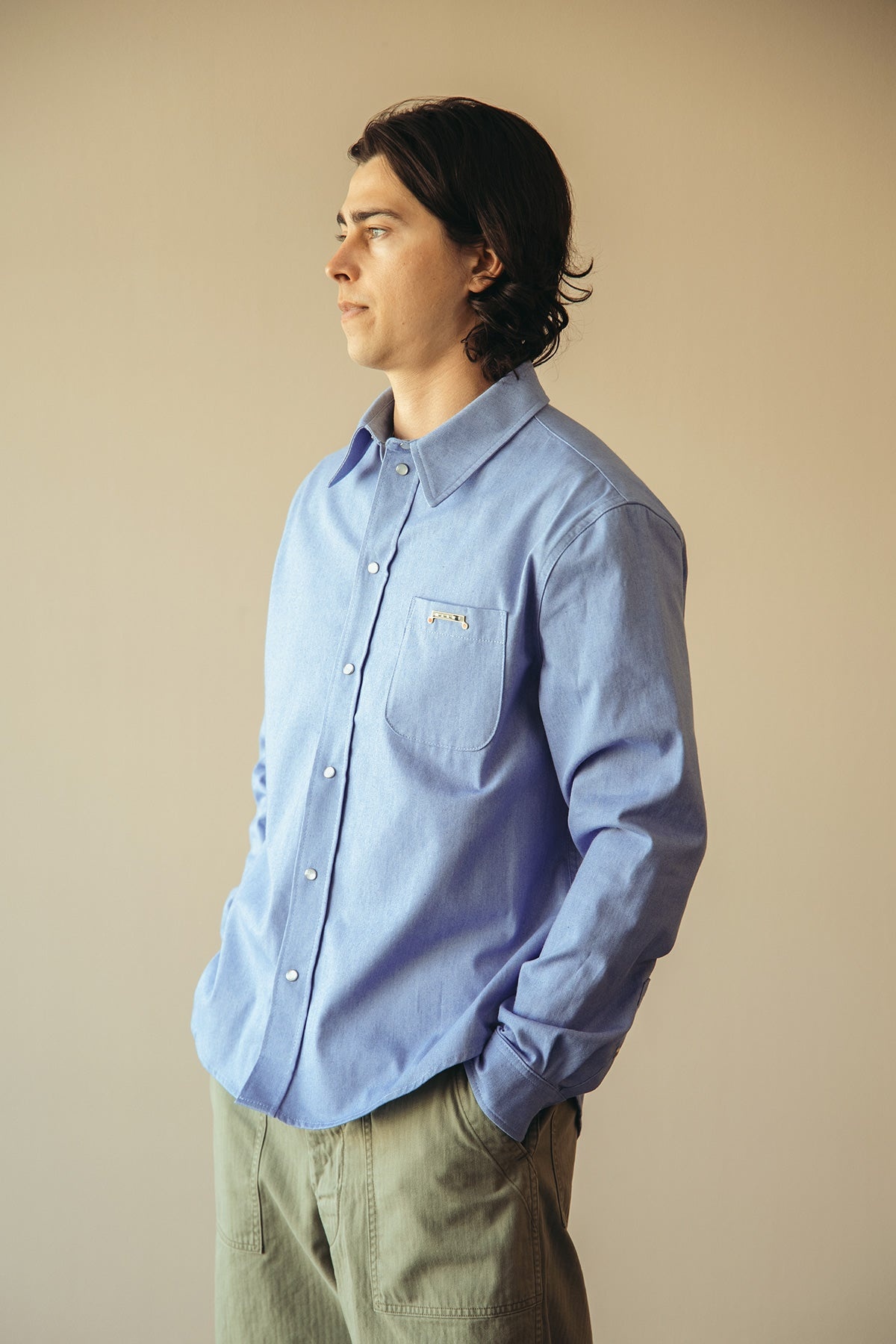 Colored Light Denim Western Shirt - Iris Blue - 3