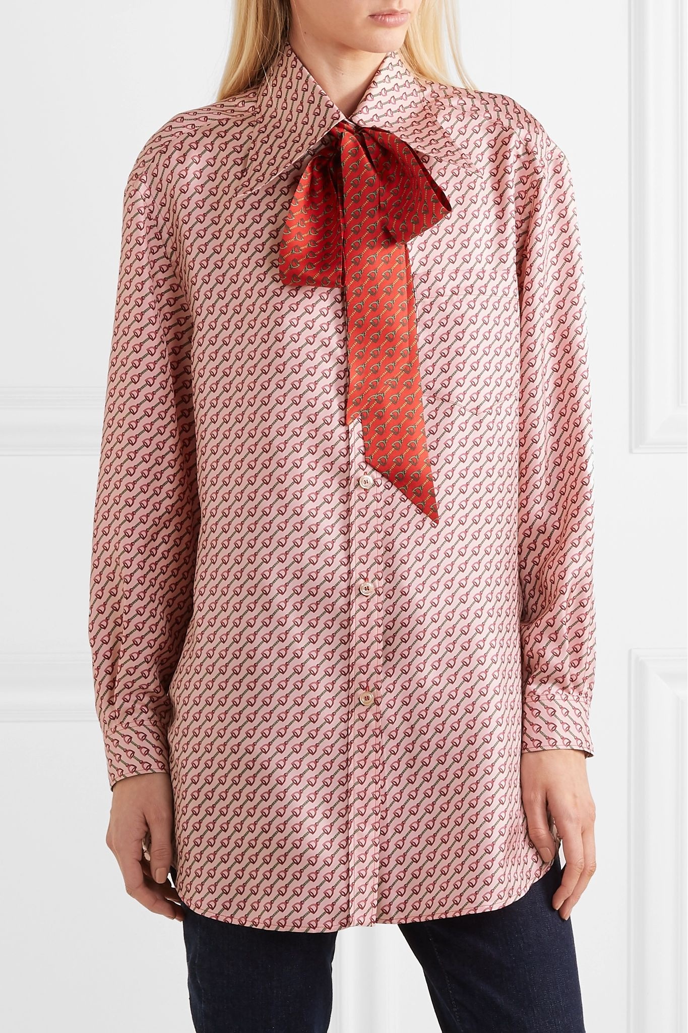 Pussy-bow printed silk-twill shirt - 3