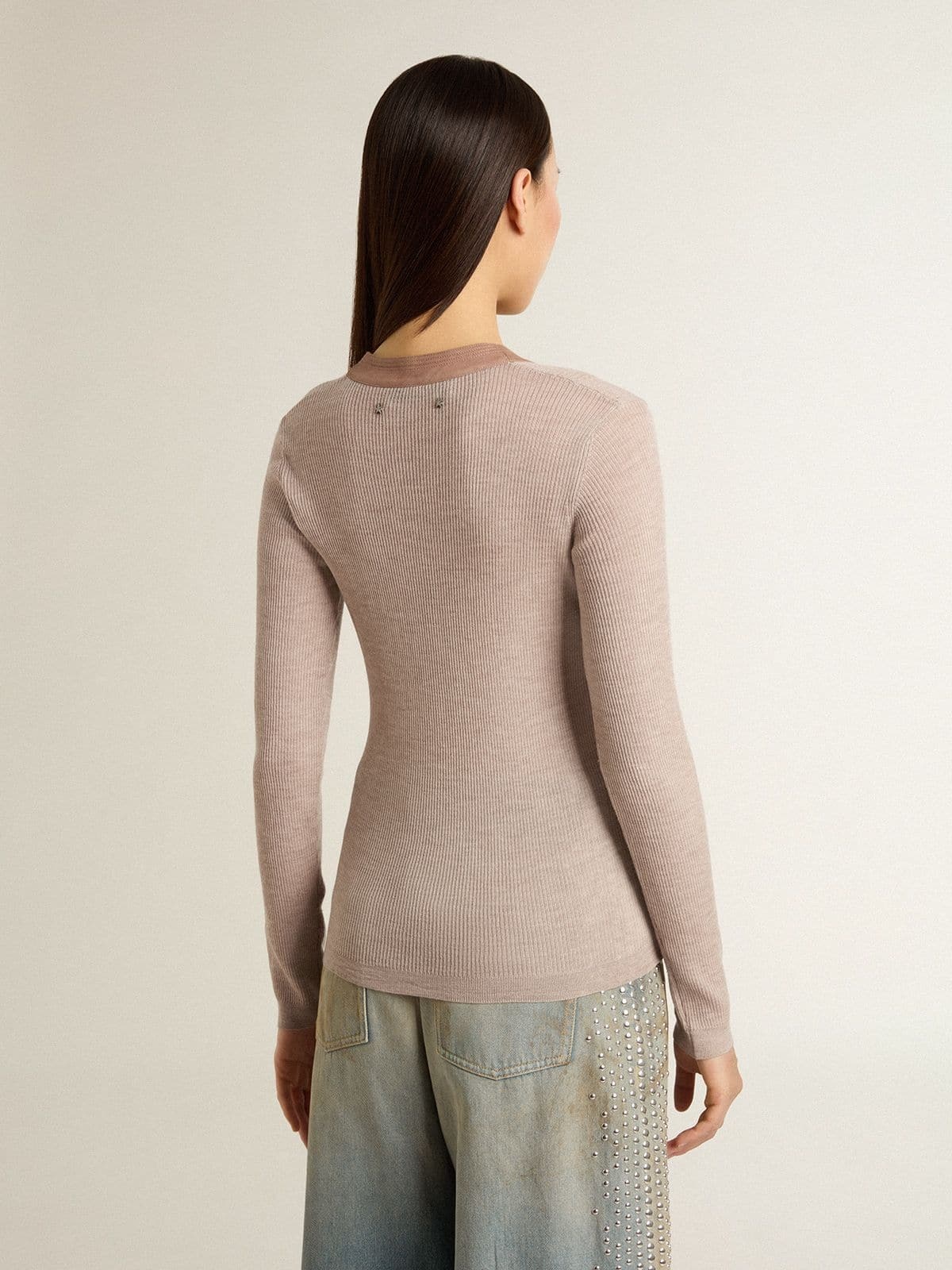 Beige wool sweater with leather details - 4