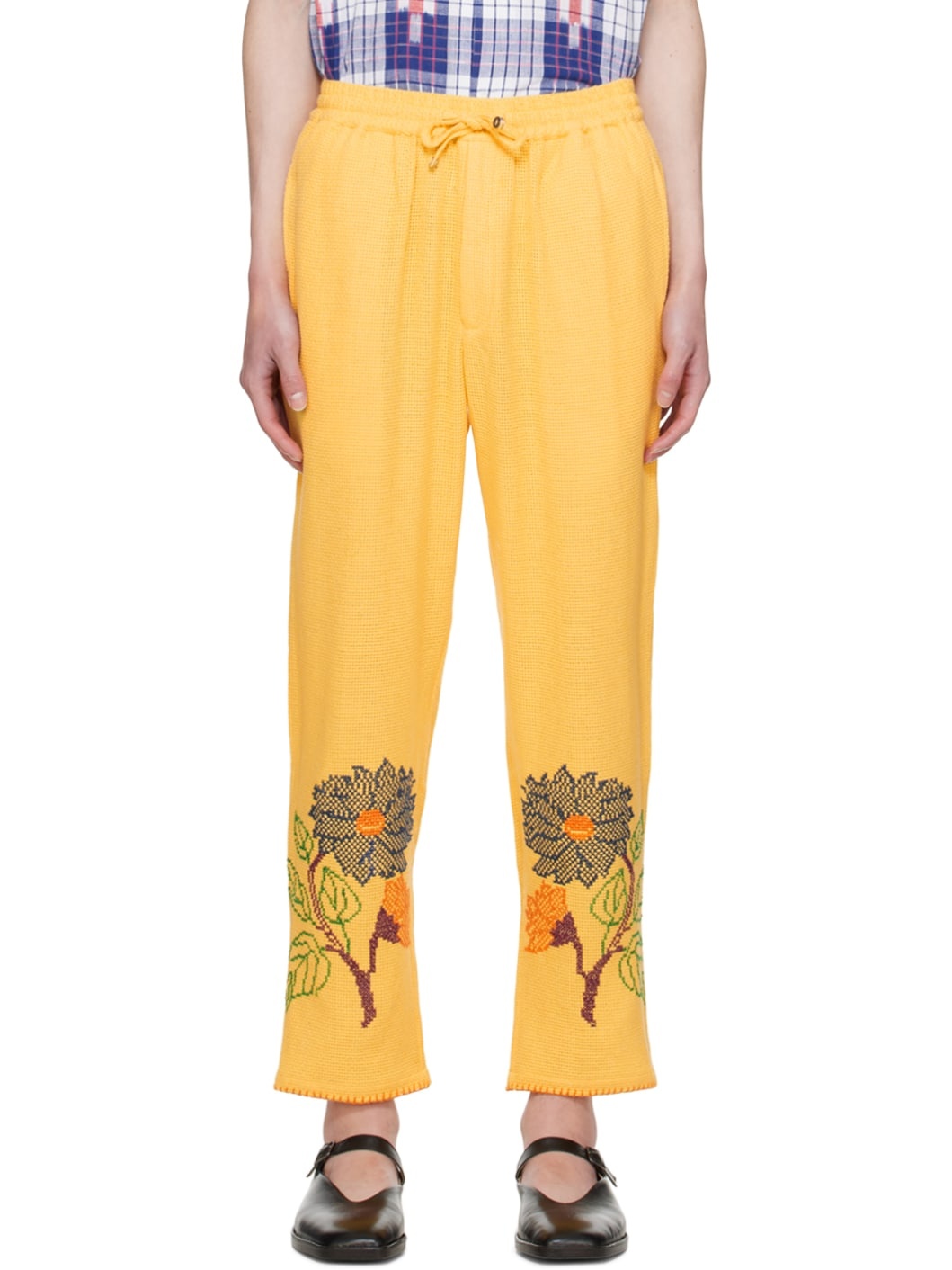 Yellow Cross-Stitched Trousers - 1