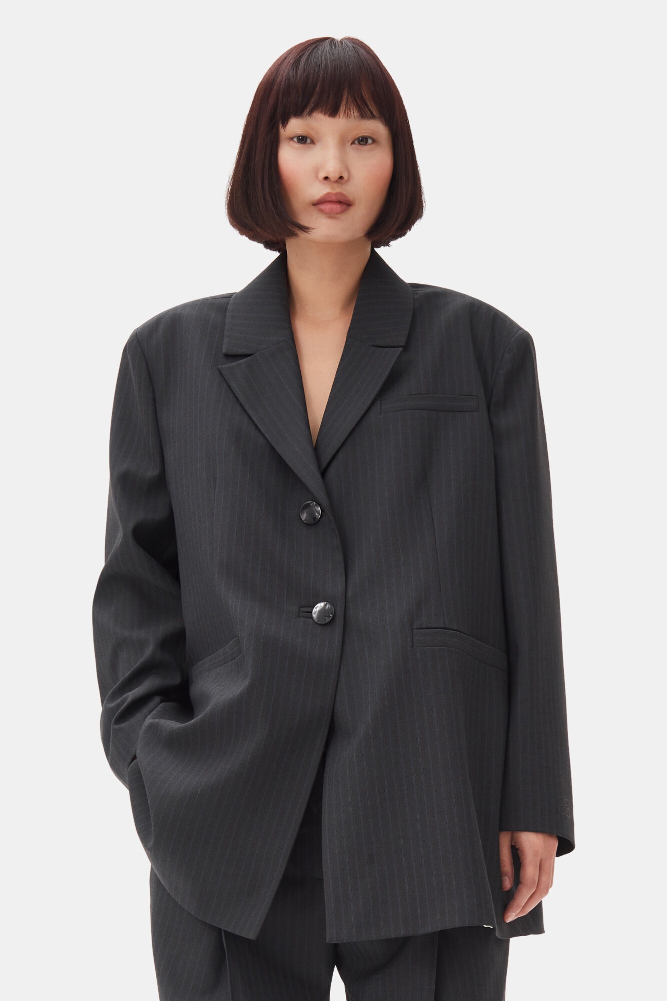 CHARCOAL STRIPE SUITING OVERSIZED BLAZER - 2