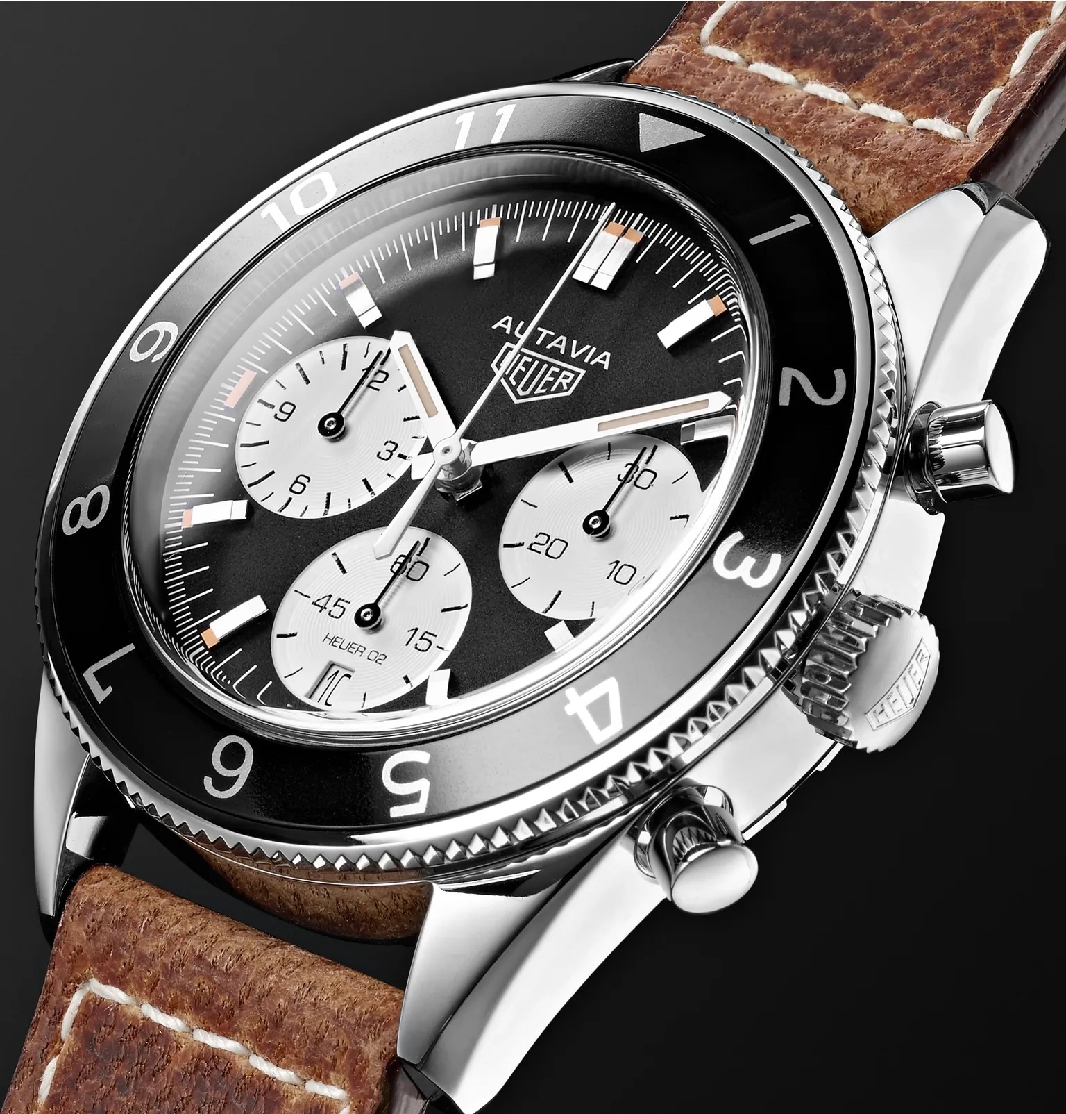 Autavia Automatic Chronograph 42mm Polished-Steel and Leather Watch, Ref. No. CBE2110.FC8226 - 4