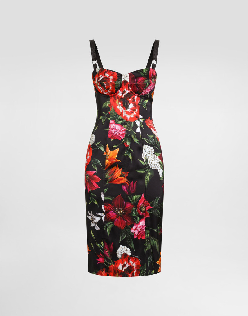 Flower-print satin dress 1