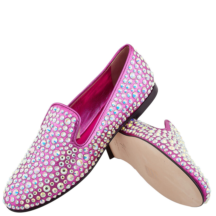 Giuseppe Zanotti Pink Rhinestone Embellised Loafers - 2