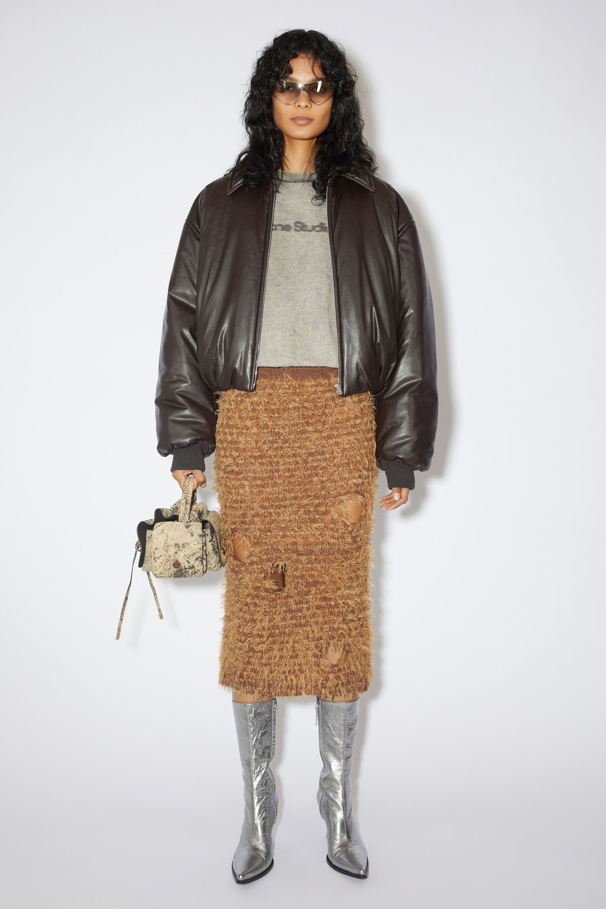 Wool blend cut-out skirt - Camel brown - 2