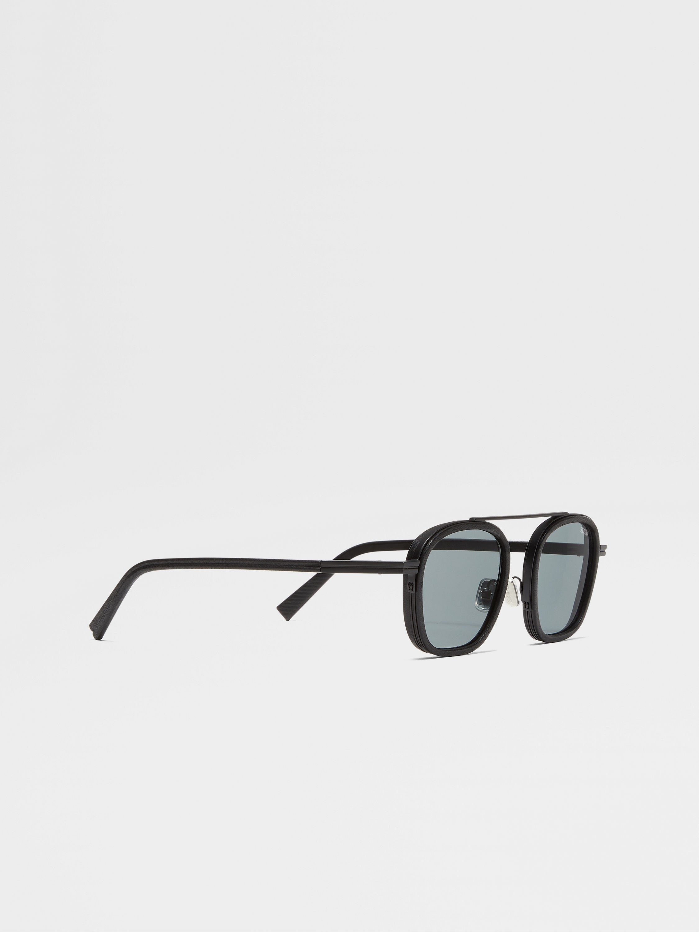 BLACK ORIZZONTE I METAL ACETATE AND LEATHER SUNGLASSES - 3
