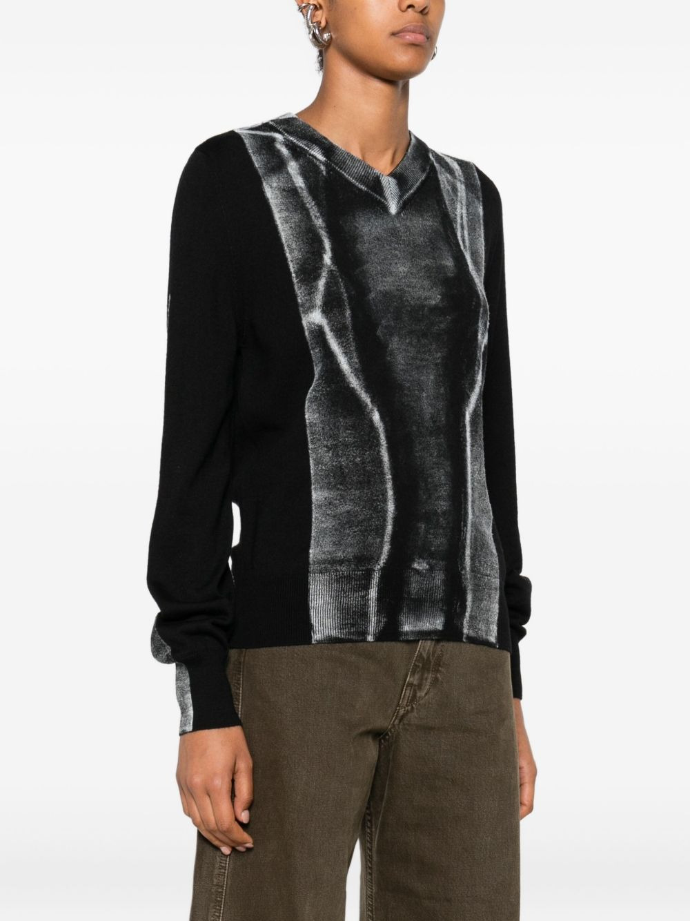 V-neck graphic-print sweater - 3