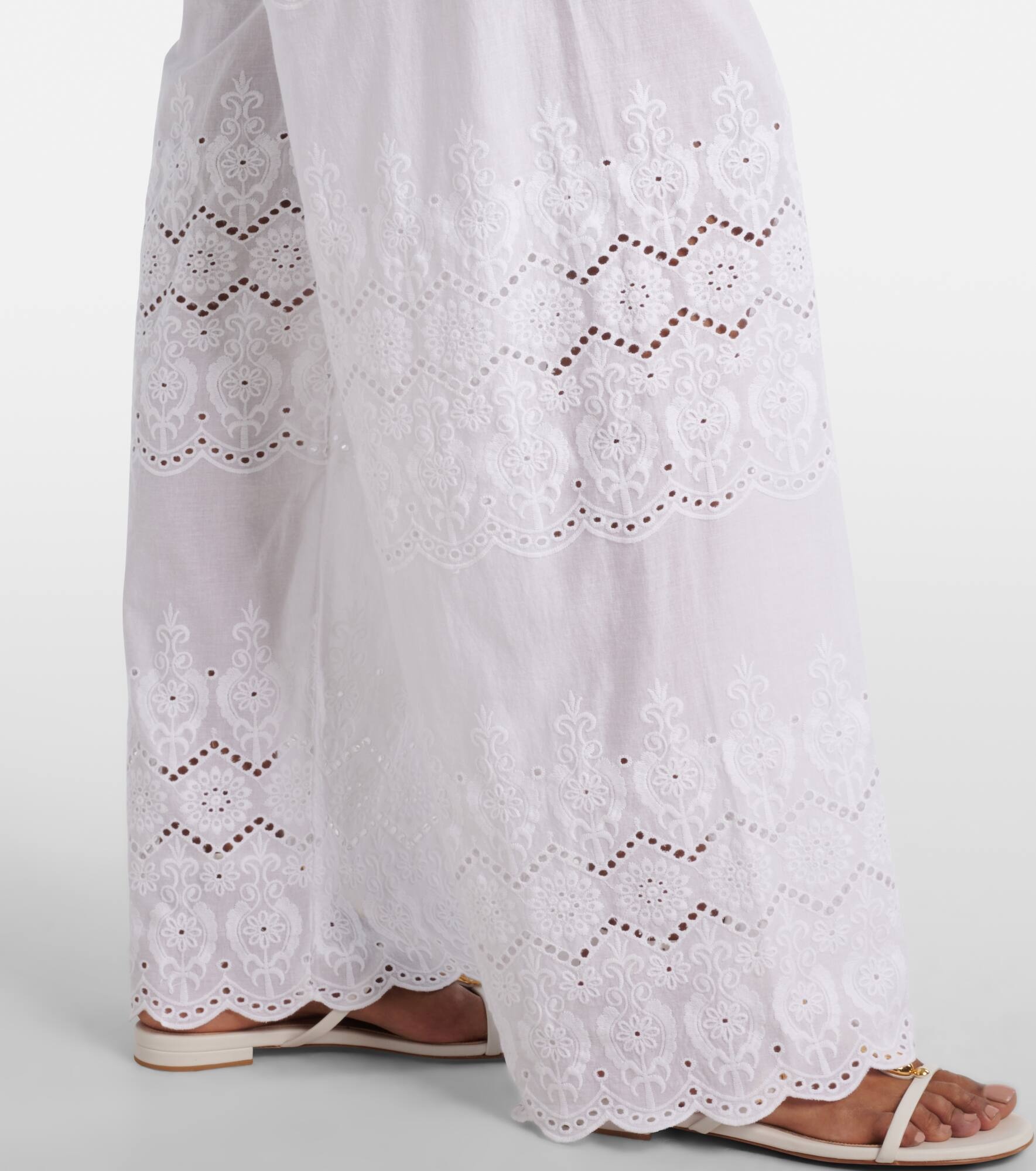 Immy broderie anglaise cotton wide-leg pants - 5