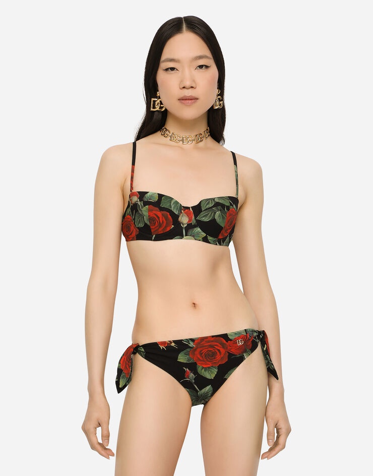 Rose-print balconette bikini top - 4