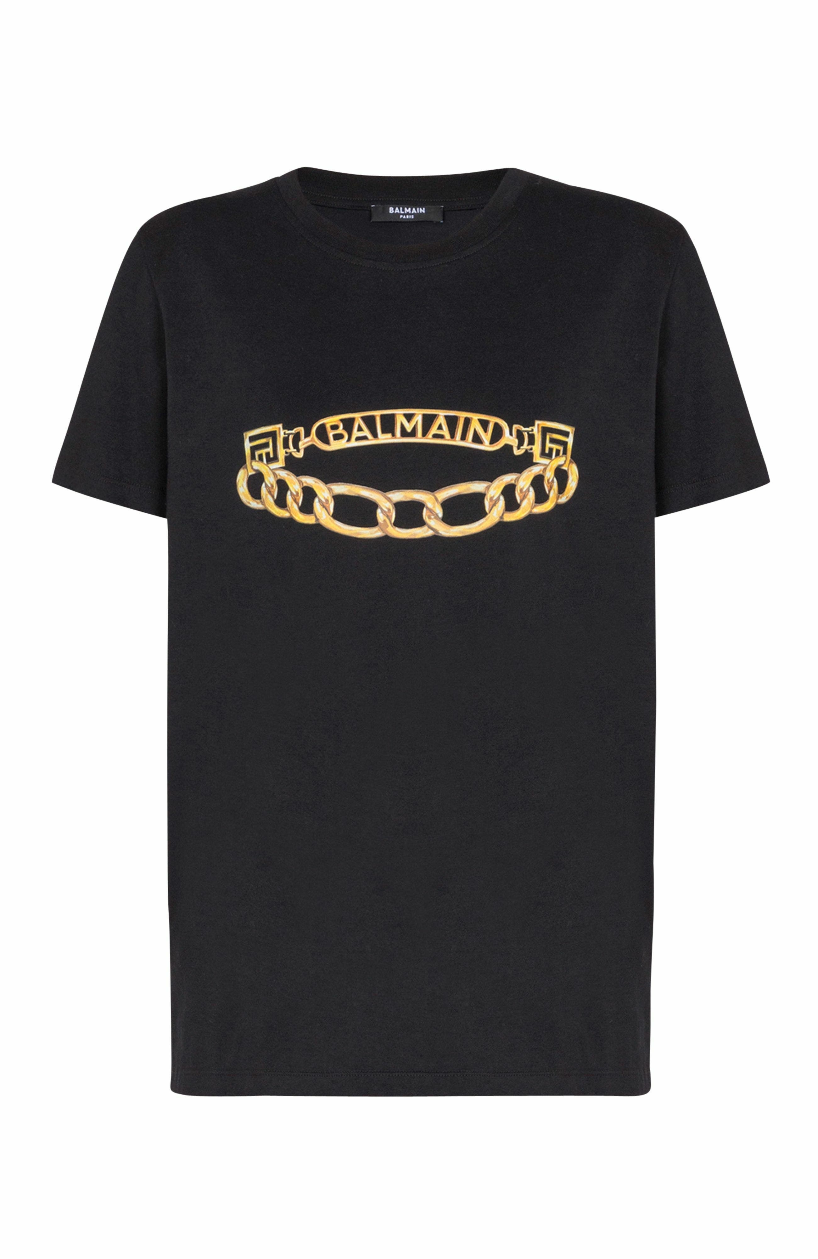 Short-sleeved Balmain Chain print T-shirt in Black at Nordstrom - 1