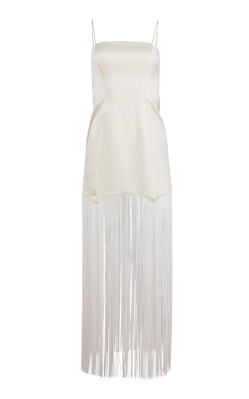 Fringed Satin Maxi Dress white 1