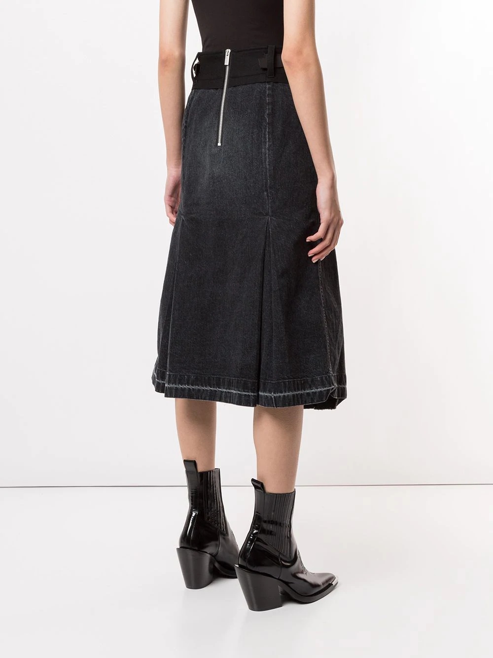 box-pleat denim panelled skirt. - 4