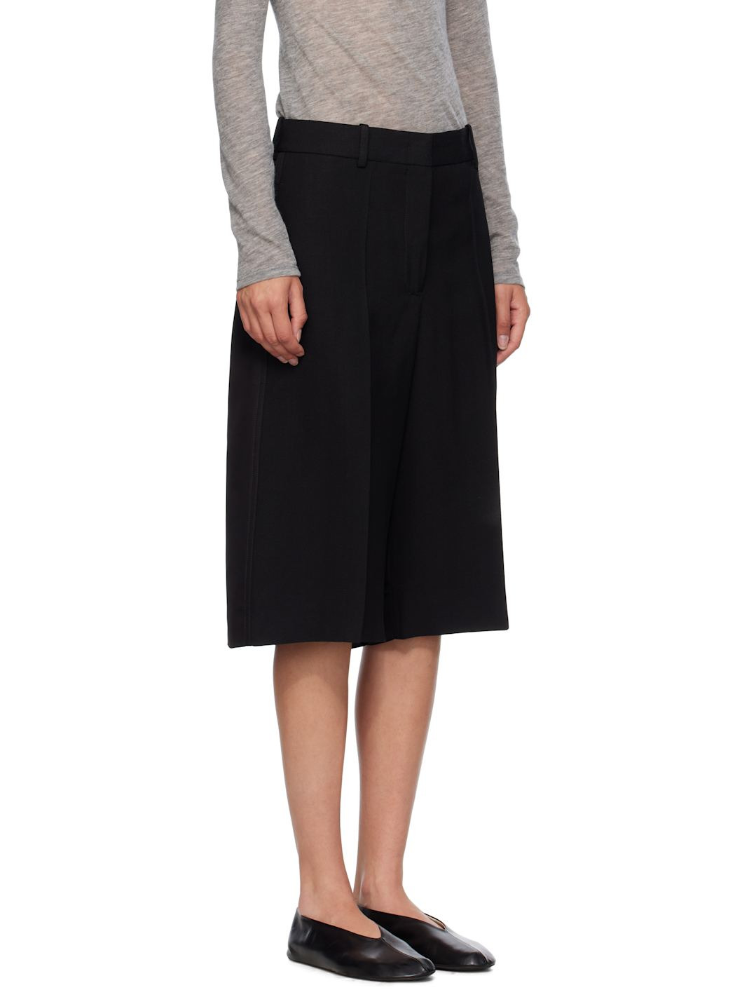 Black Viscose Silk Blend Straight Shorts - 2