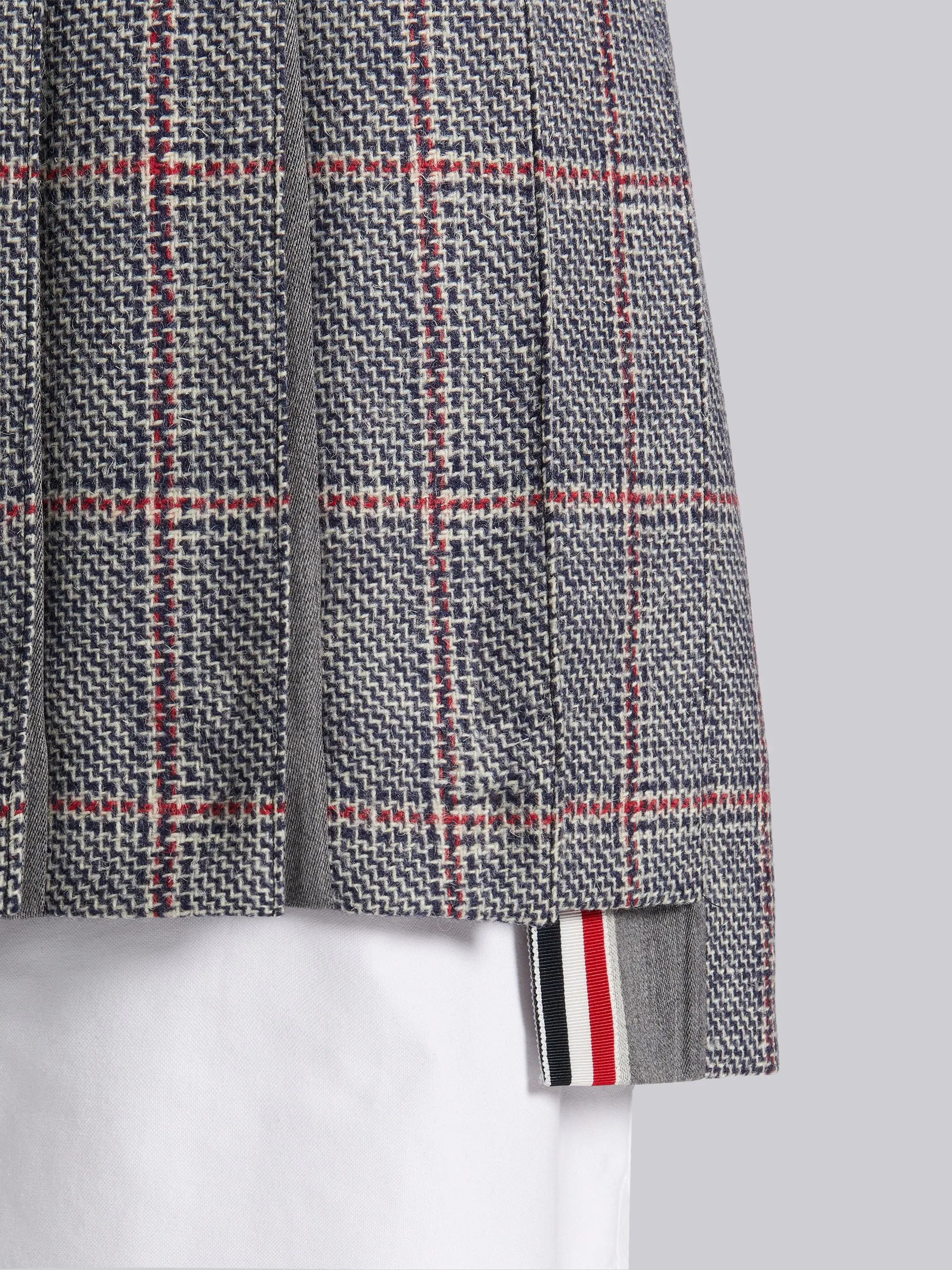 Multicolor Step Twill Windowpane British Wool Shadow Stripe Cotton Pleat Dropped Back Miniskirt - 5