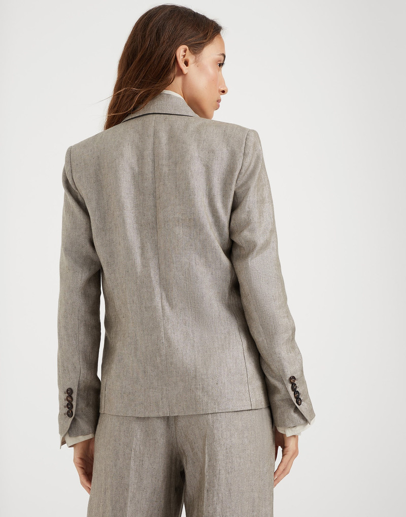 Brunello Cucinelli Sparkling linen twill blazer with monili outlook